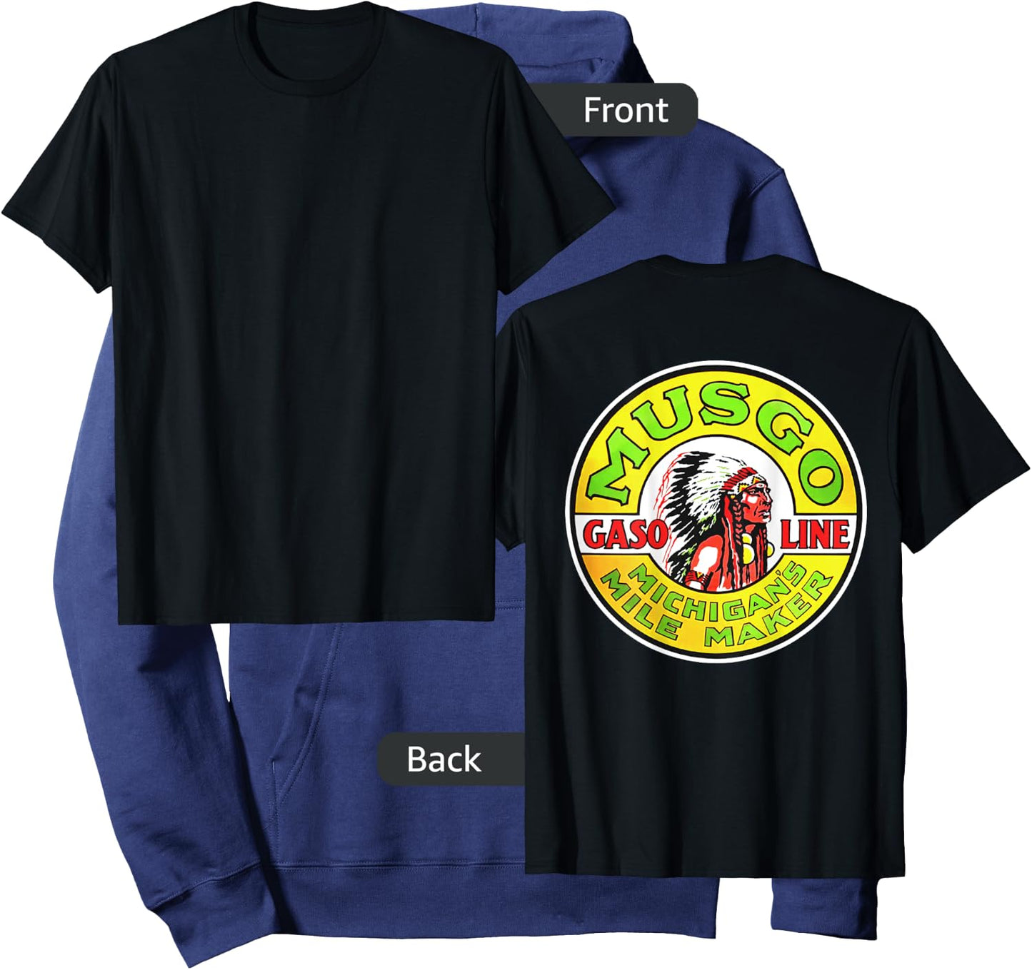 Back Only Print Retro Vintage Gas Station Musgo Gasoline Hoodie - Hoodie | Navy