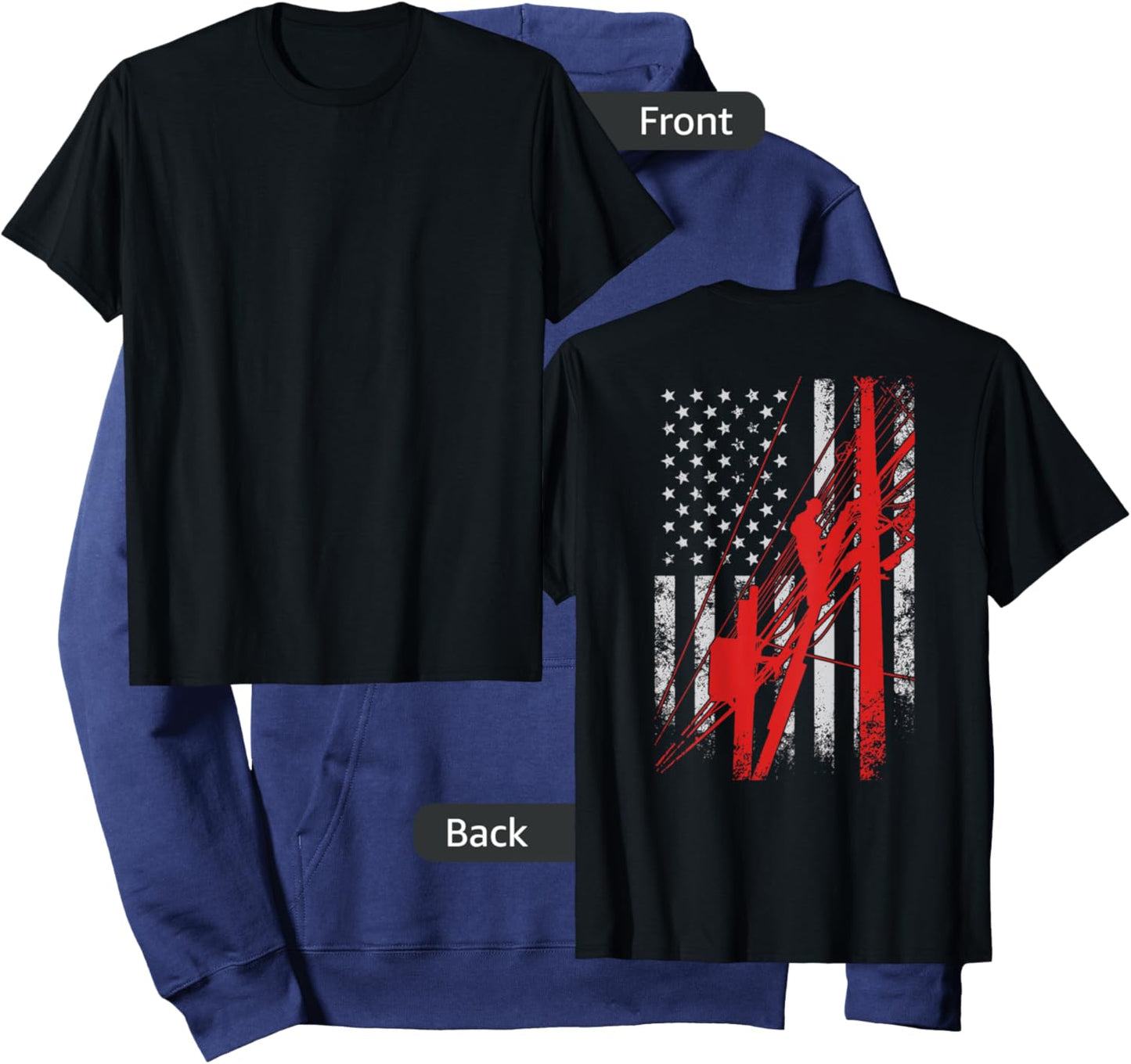 Lineman Shirt - USA Flag design (printed on back) Hoodie - Hoodie | Navy