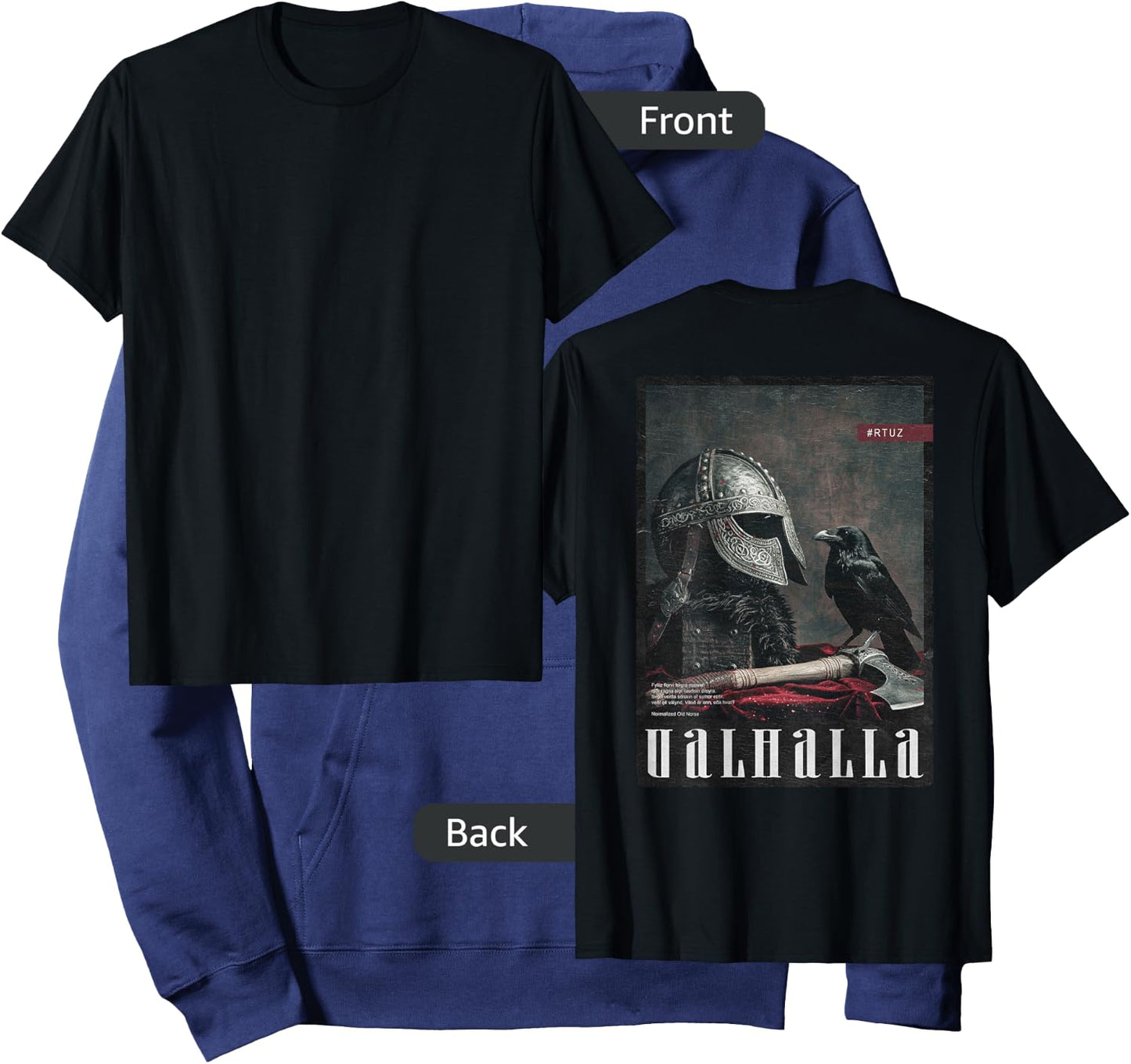 Valhalla Odin Thor Runes Helmet Warrior Backprint Viking Hoodie - Hoodie | Navy