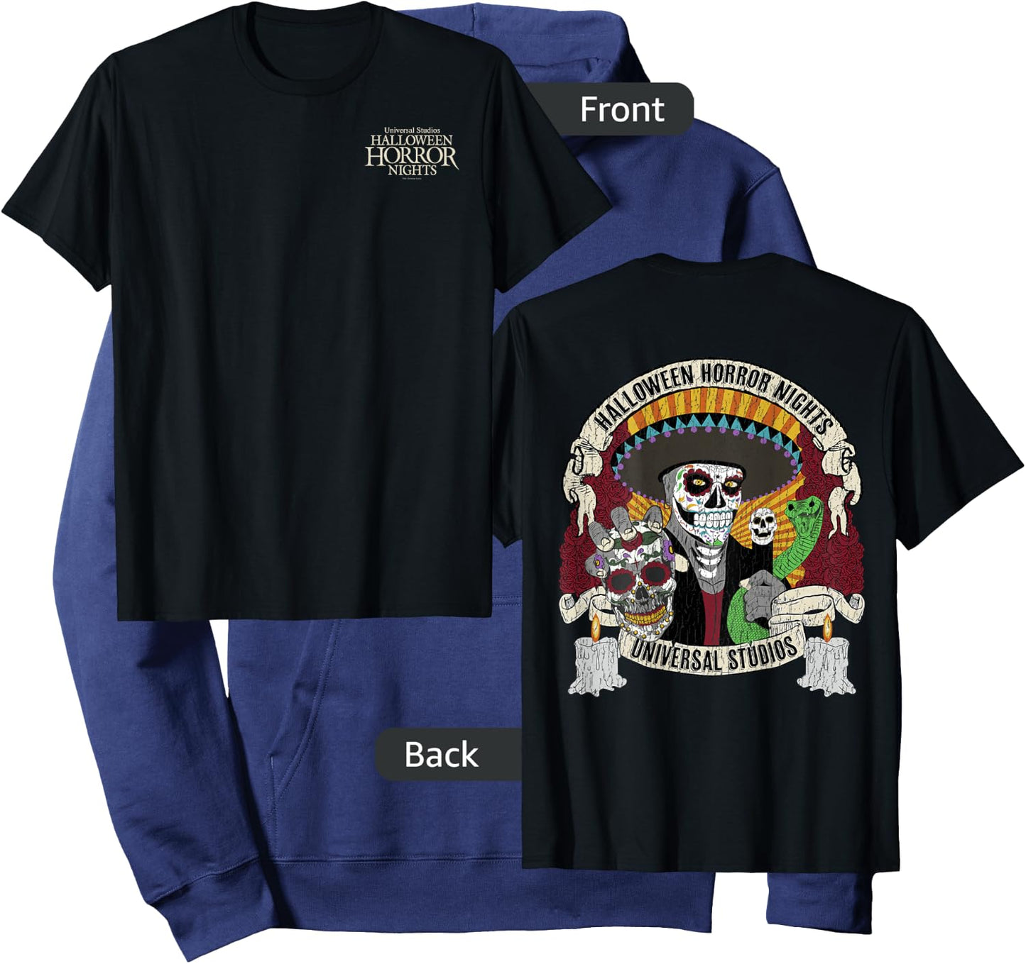 Halloween Horror Nights HHN Dia De Los Muertos Front & Back Hoodie - Hoodie | Navy