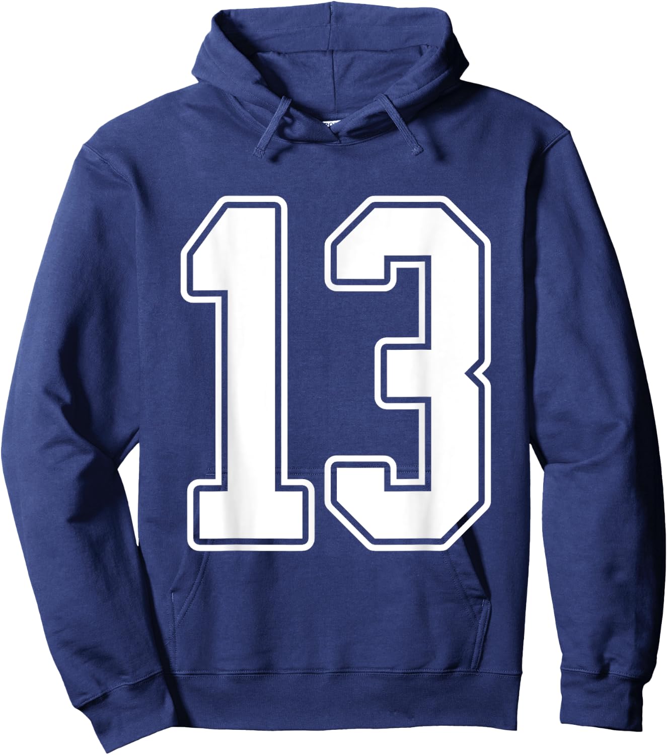 #13 White Outline Number 13 Sports Fan Jersey Style Hoodie - Hoodie | Navy