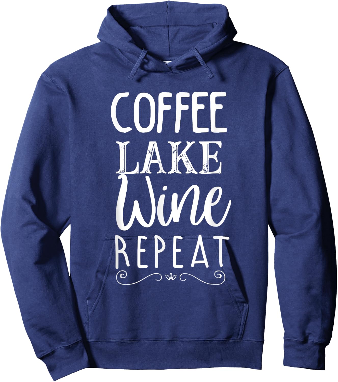 Coffee Lake Wine Repeat, Coffee Lover Lake Graphic Summer Hoodie - Hoodie | Navy