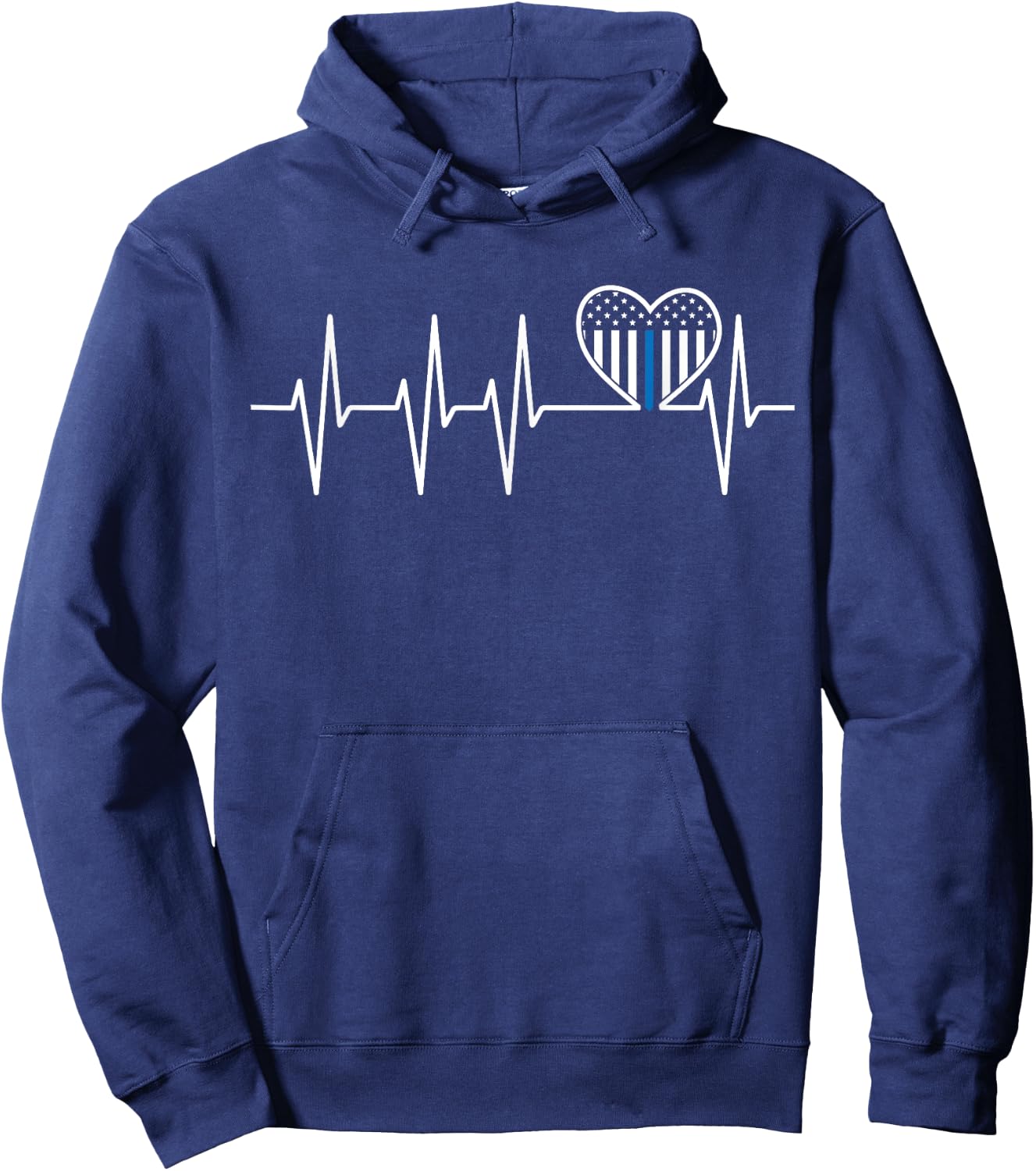 Thin Blue Line Heartbeat Heart Flag Pro Police Officer Pride Hoodie - Hoodie | Navy