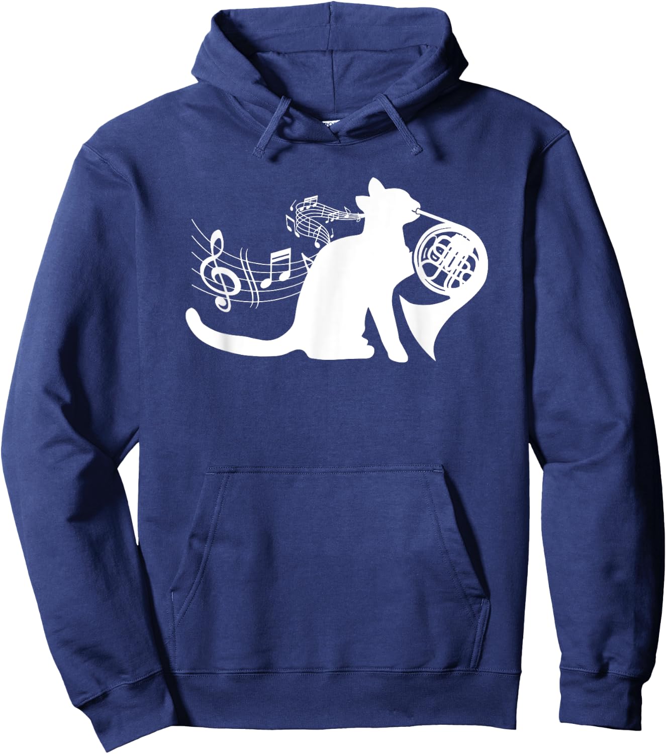 Cool Cat Playing French Horn Musician Orchestra Music Hoodie - Hoodie | Navy