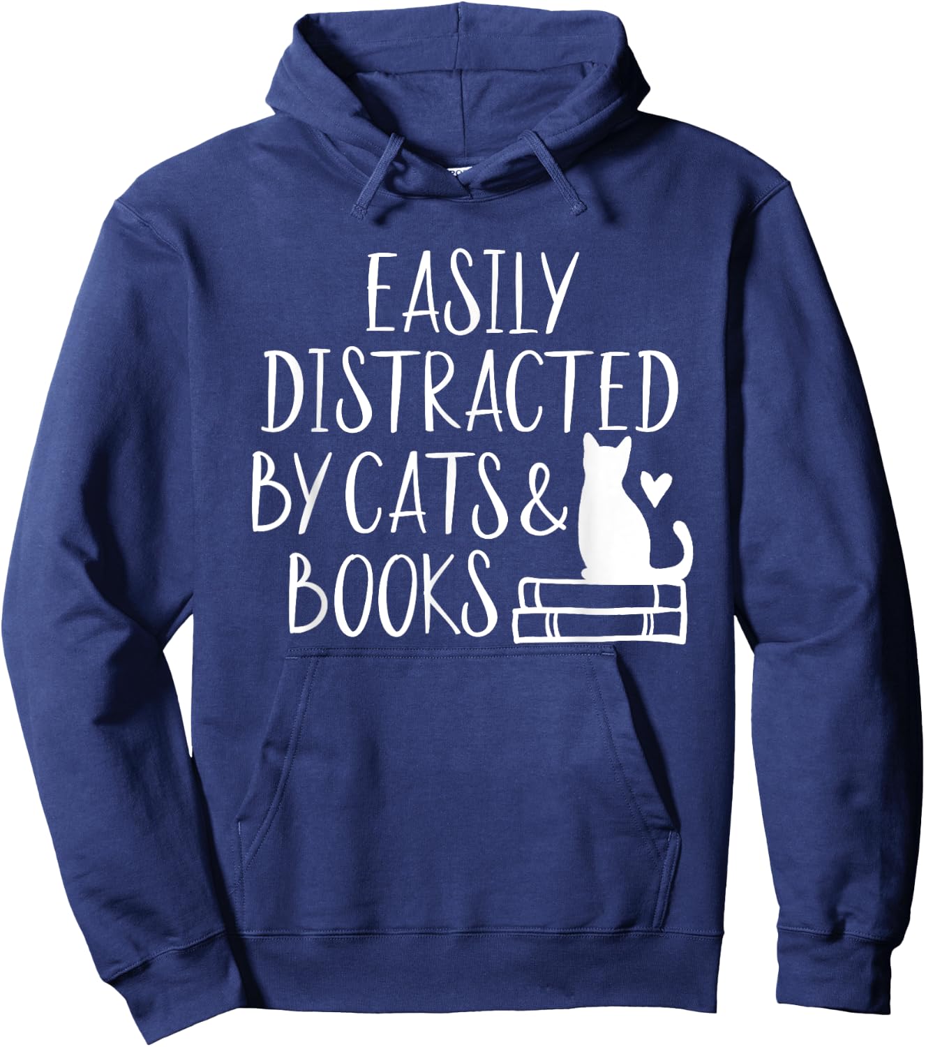 Easily Distracted by Cats and Books - Cute Book Lover Small Hoodie - Hoodie | Navy