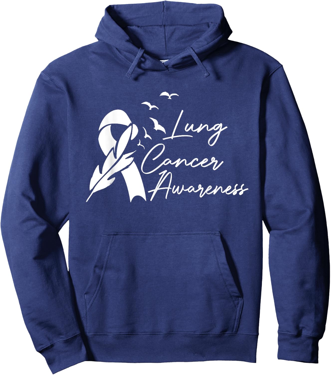 Cute Lung Cancer Awareness Month White Ribbon Men Women Kids Hoodie - Hoodie | Navy