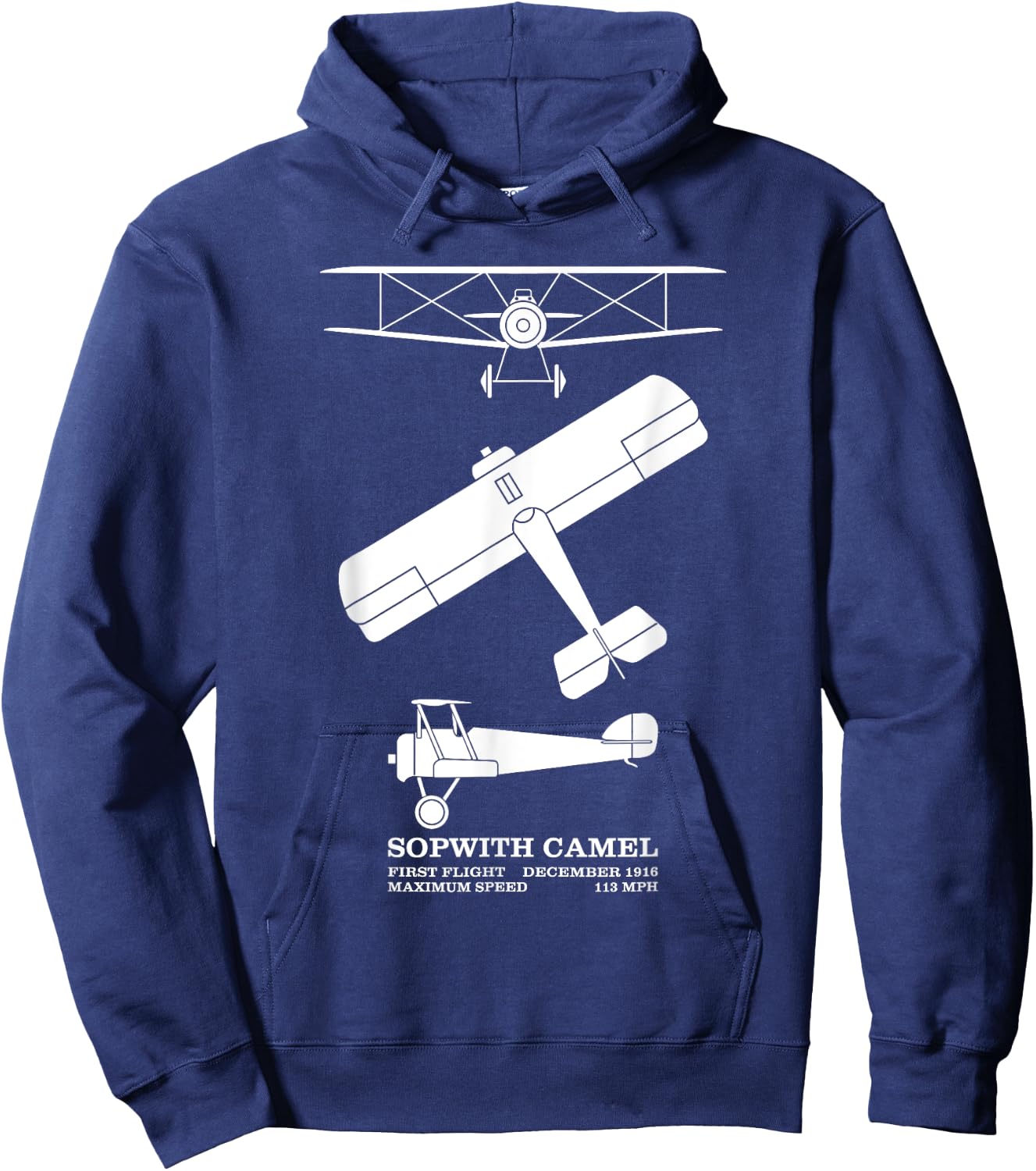 Sopwith Camel British WW1 Biplane Silhouette Diagrams Hoodie - Hoodie | Navy