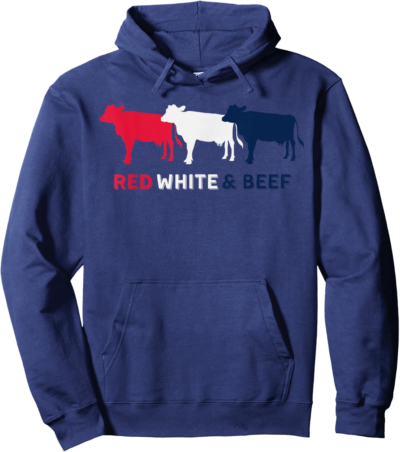 Red White and Beef 4th of July Cattle Cow American Flag BBQ Hoodie - Hoodie | Navy