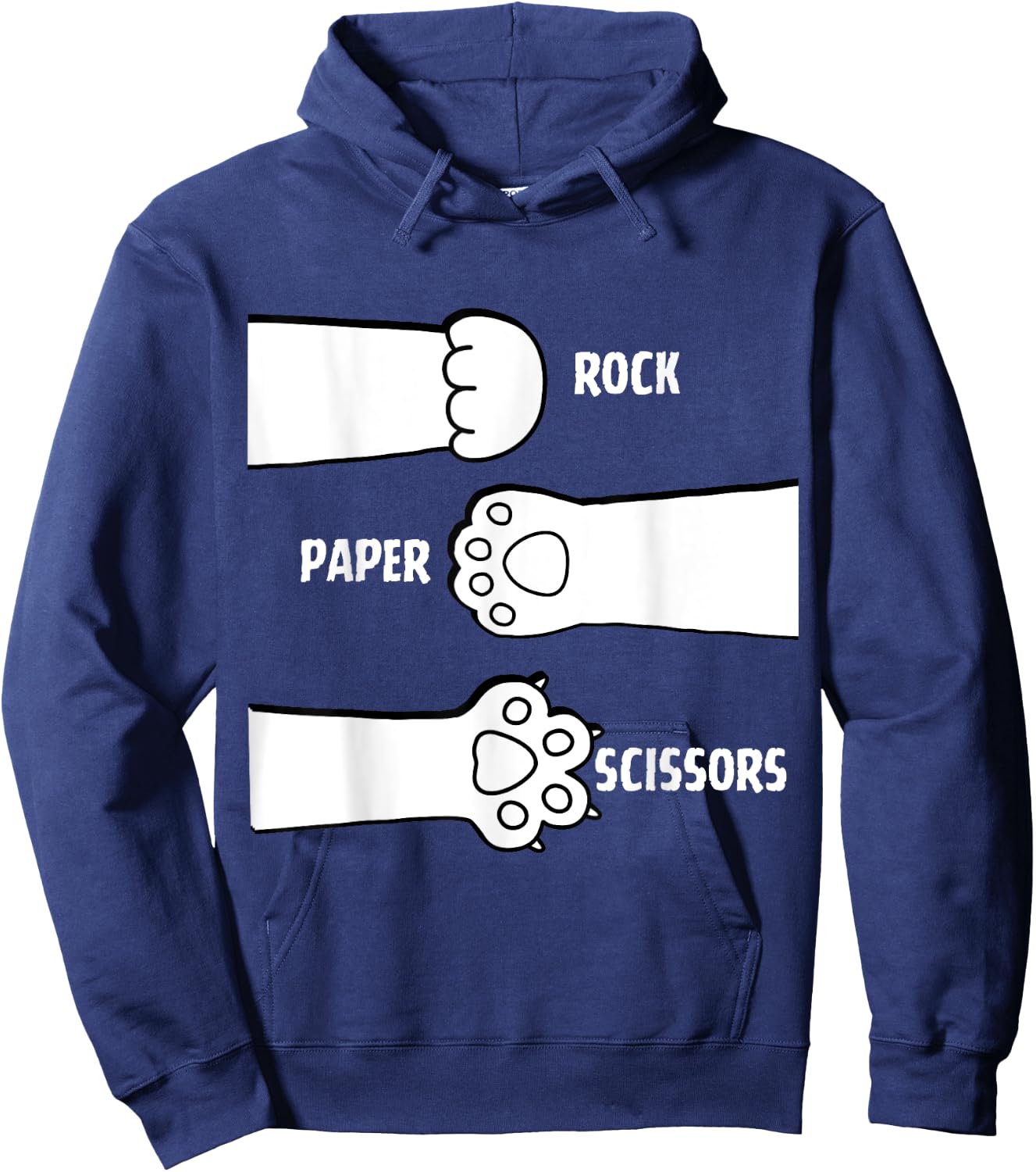 Cat Rock Paper Scissors Hand Game Paw Claw Cute Funny Women Girls Kids Hoodie - Hoodie | Navy