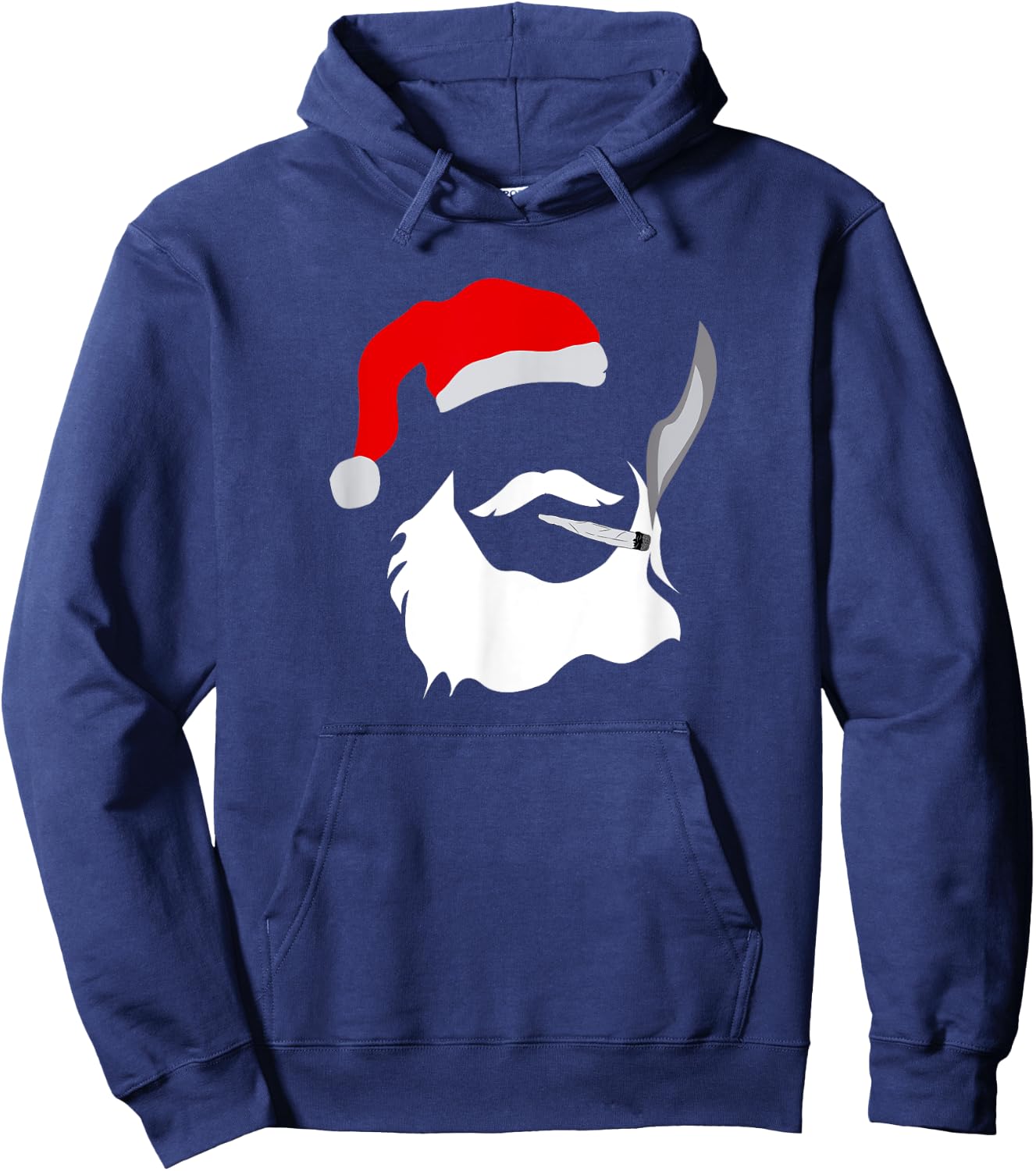 Funny Face Santa Clause Smoking Weed Christmas Marijuana Hoodie - Hoodie | Navy