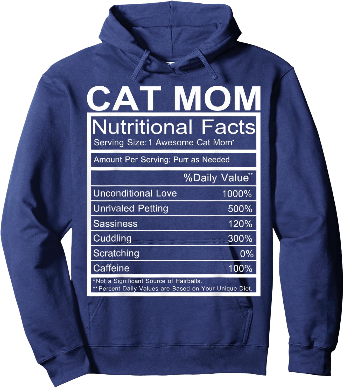 Cat Mom Nutritional Facts Label Cat Lovers Funny Gift Hoodie - Hoodie | Navy