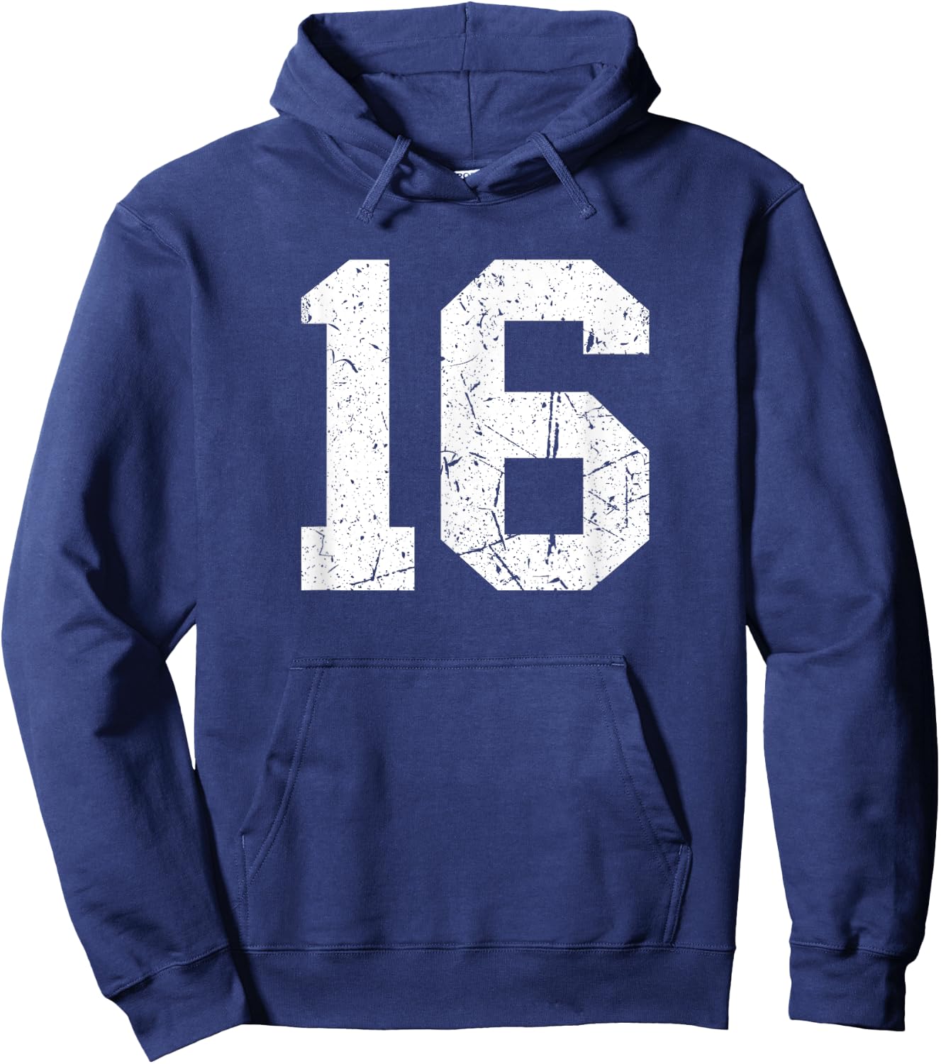 Vintage Number #16 White Sports Team Varsity Number Hoodie - Hoodie | Navy