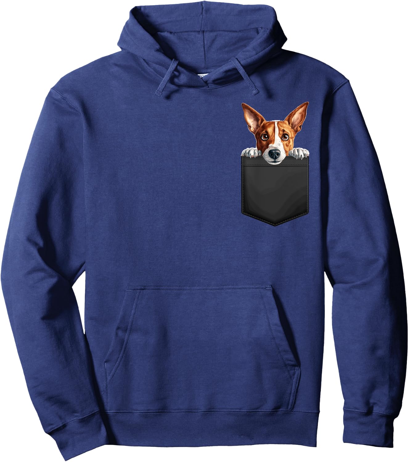 Puppy Basenji in the pocket for animal lovers , Black, S Hoodie - Hoodie | Navy