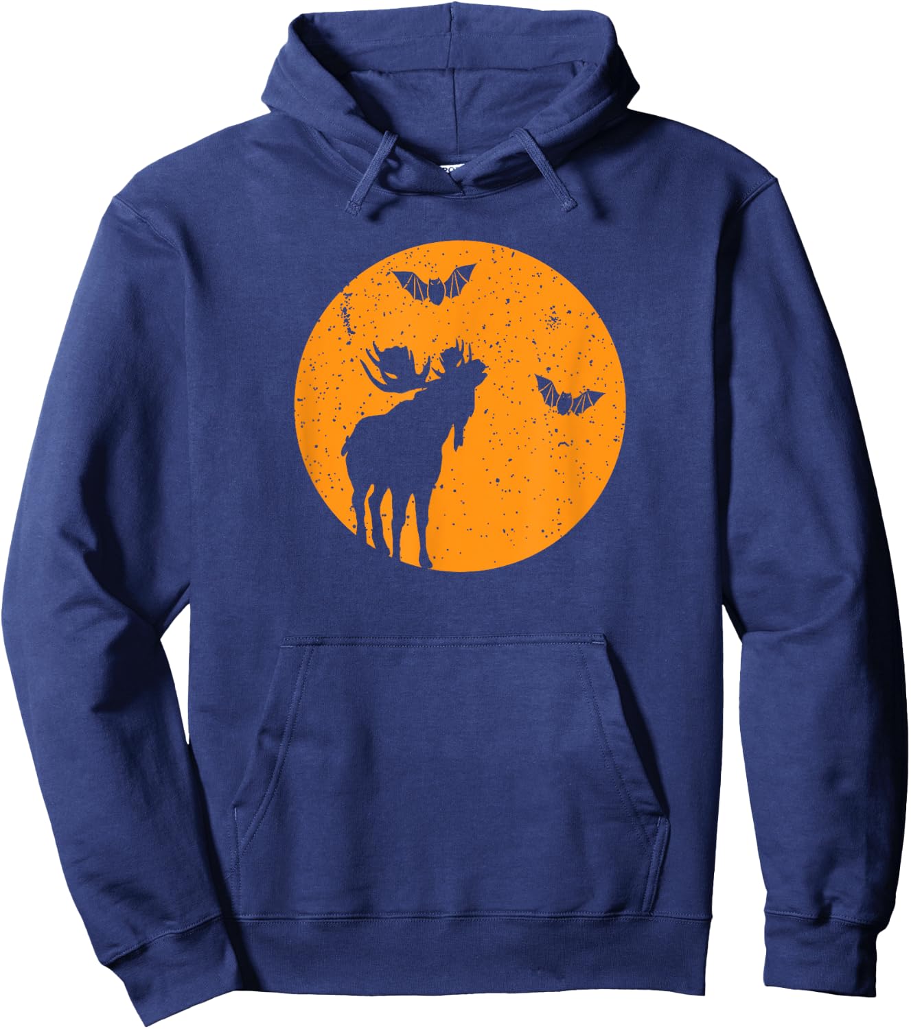 Full Moon Bats Moose Halloween. Funny Halloween Moose Gift Hoodie - Hoodie | Navy