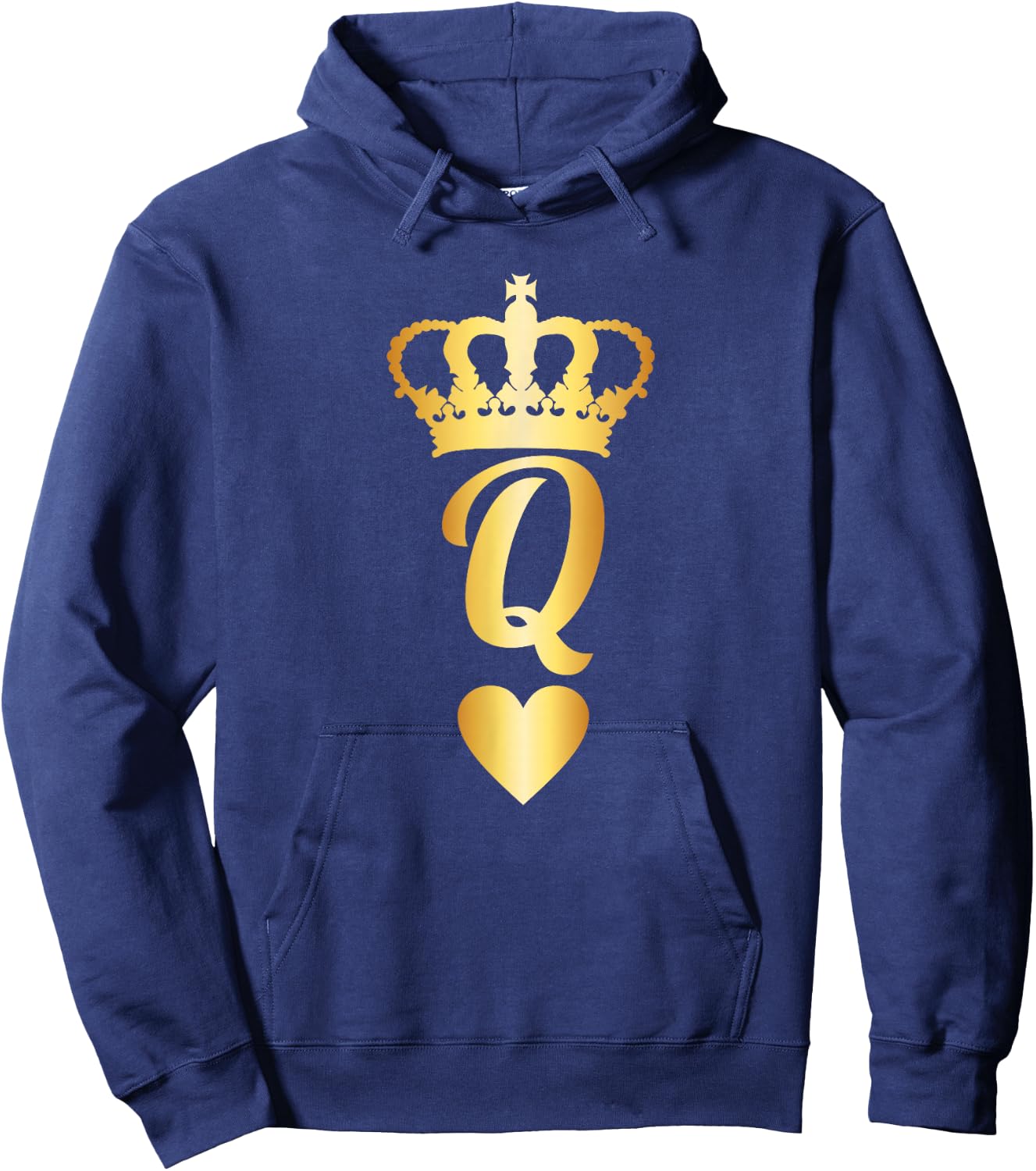 Cool - Gold Queen of Hearts Playing Card Hoodie - Hoodie | Navy