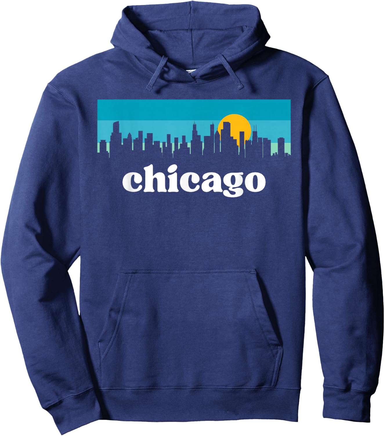 Chicago Illinois Retro Sunset Skyline Hoodie - Hoodie | Navy