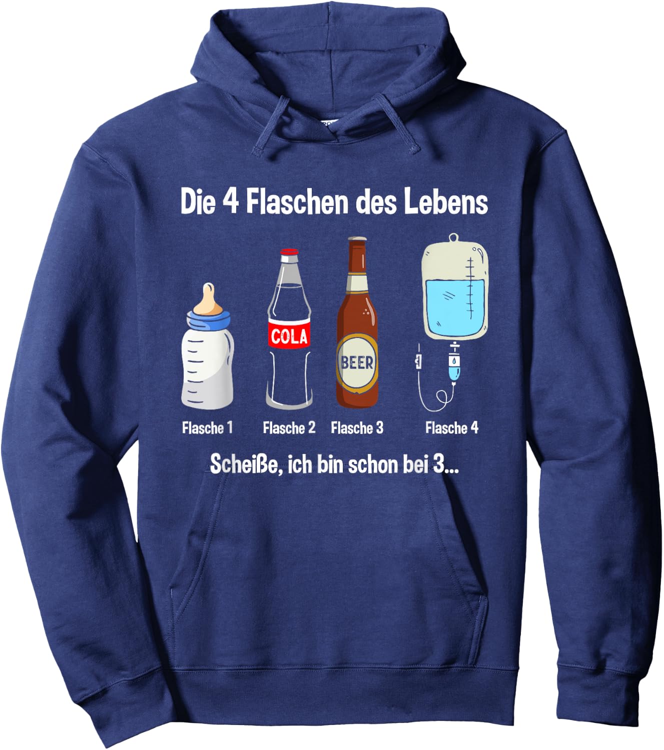 with German Text "Die 4 Flaschen des Leben" [German Language] Funny Party, black Hoodie - Hoodie | Navy