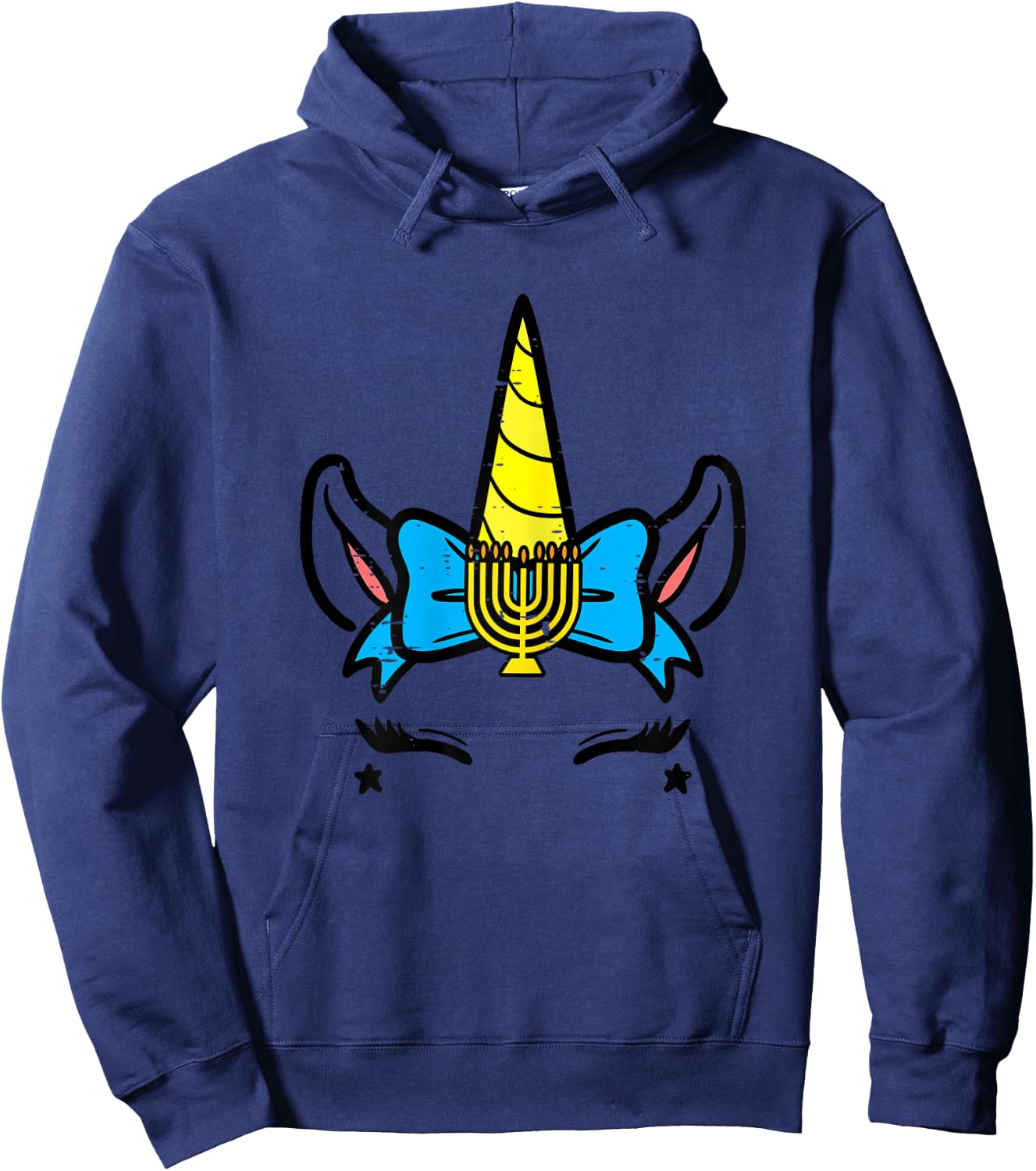 Hanukkah Unicorn Head Chanukah Jewish Girls Kids Toddlers Hoodie - Hoodie | Navy