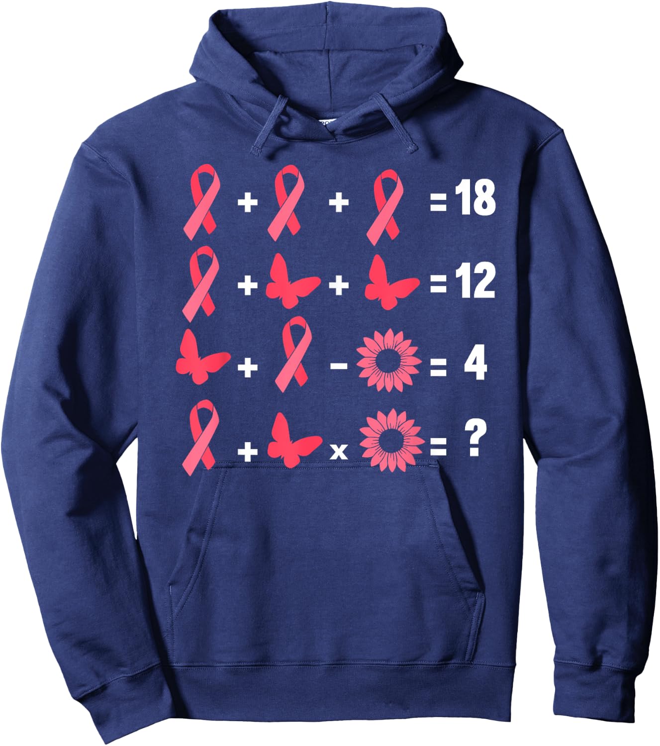 Math Equation Breast Cancer Awareness Teacher Pink Ribbon Men Women Girls Kids Hoodie - Hoodie | Navy