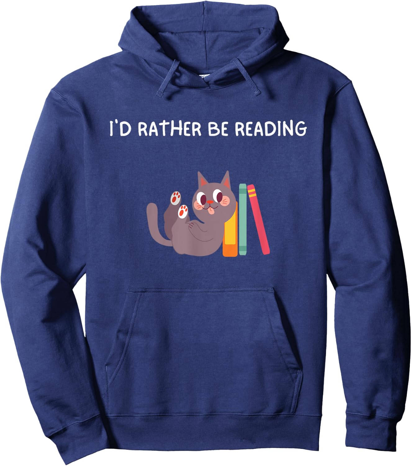 I'd Rather Be Reading Cat Funny Reading Cat Humor Women Kids Hoodie - Hoodie | Navy