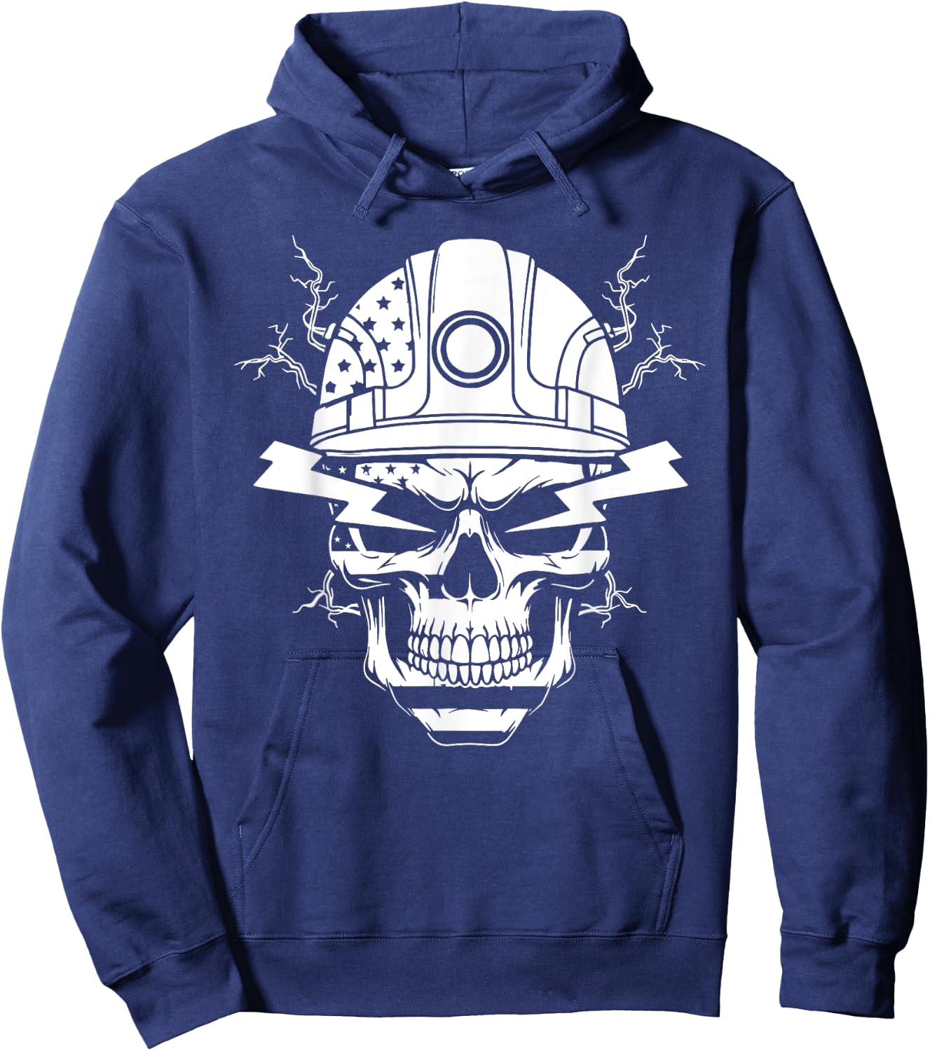 Electric lineman skull electrician skull American flag funny Hoodie - Hoodie | Navy