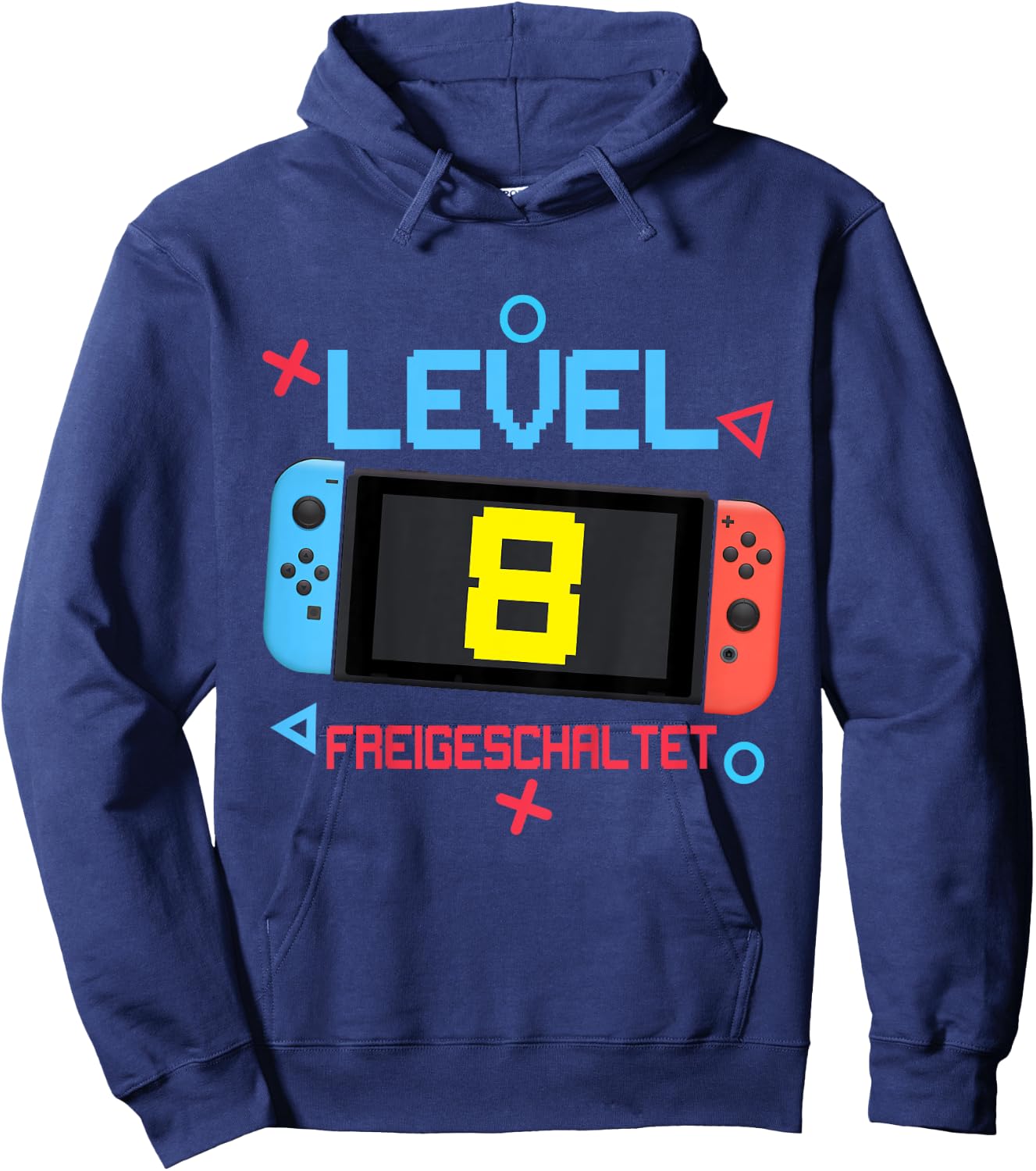 Kids 8th Birthday Boy 8 Years Old Level 8 Unlocked , black Hoodie - Hoodie | Navy