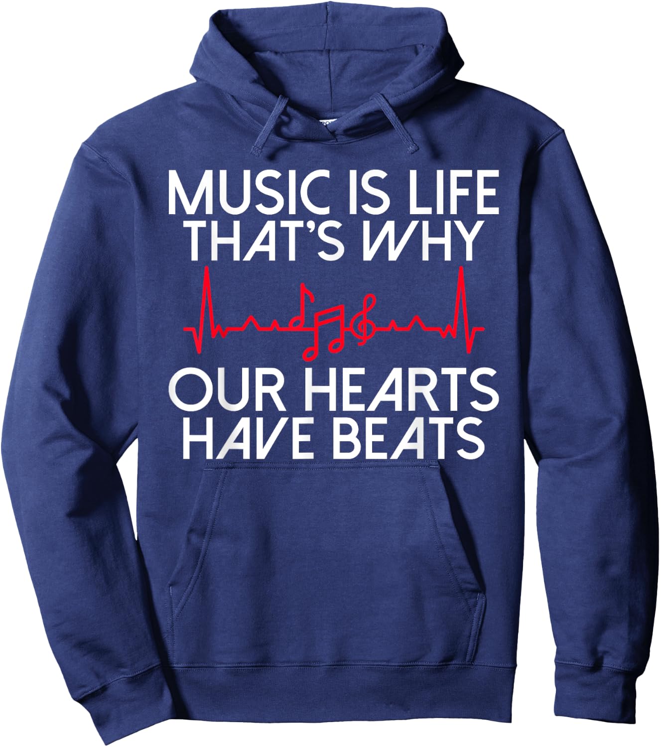 Music i Life thats why our Hearts have Beats Music Lover Hoodie - Hoodie | Navy