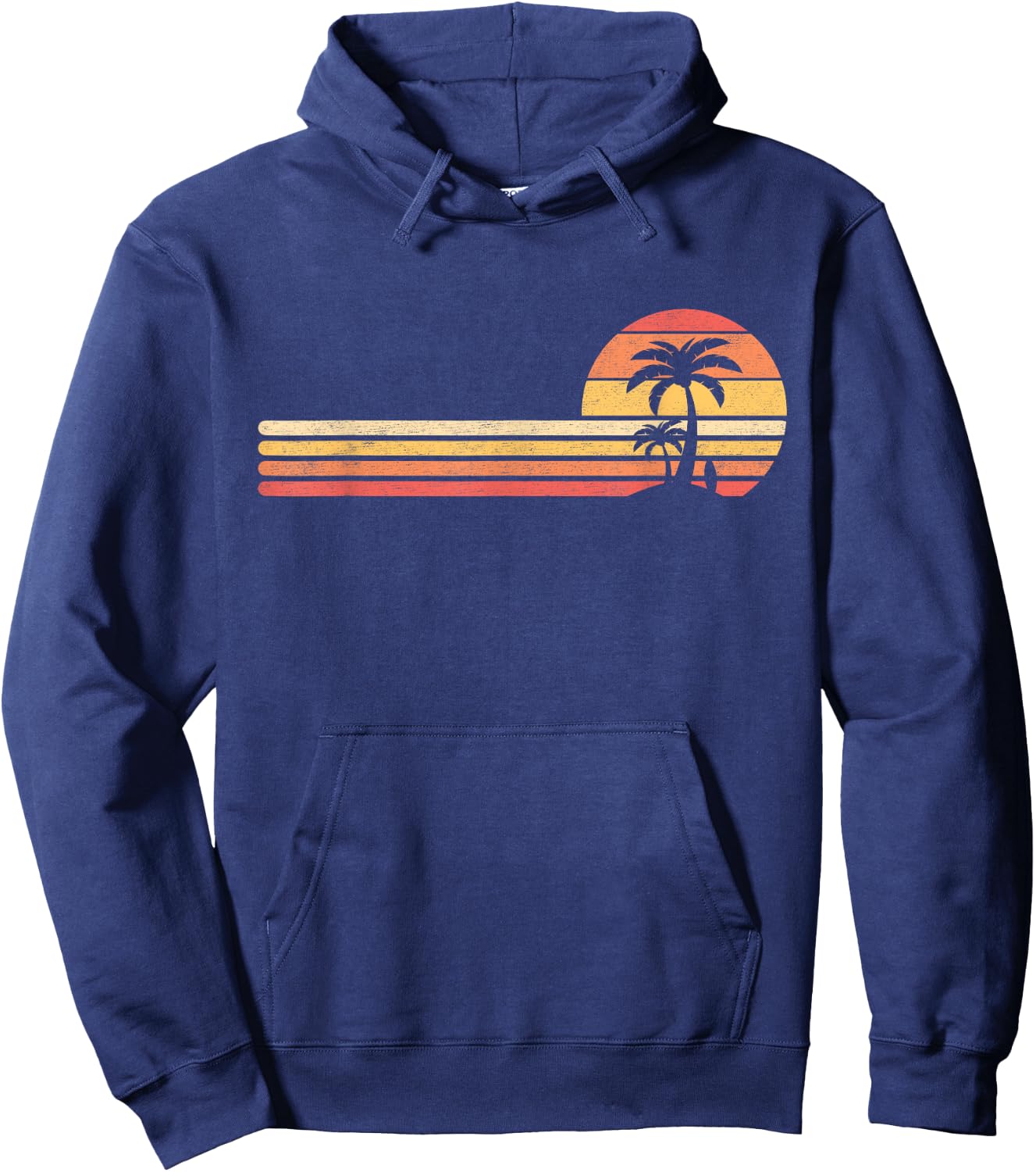 Palm Tree Retro Vintage Tropical Island Beach Vacation Surf Men Women Girls Kids Hoodie - Hoodie | Navy