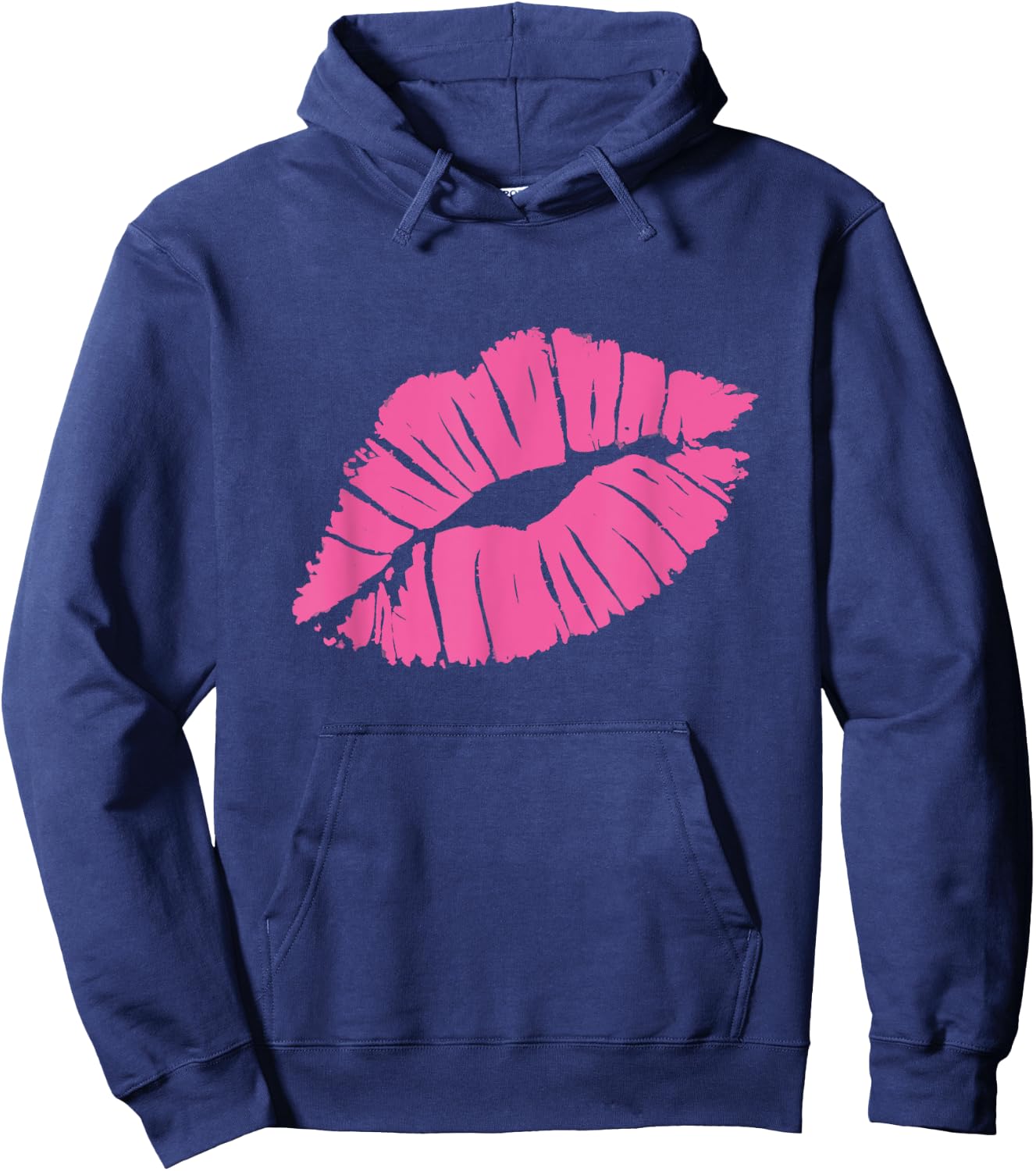 Bold Pink Lip Kiss Love Yourself Empowerment in 80s Style Hoodie - Hoodie | Navy