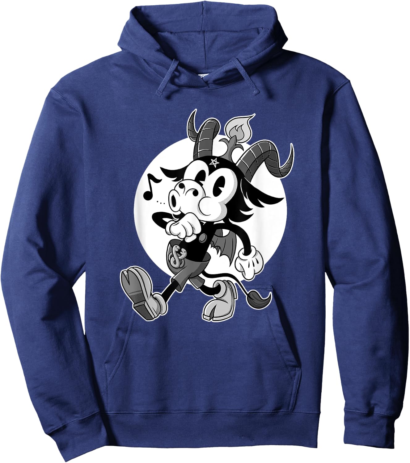 Atheist Satan Baphomet goat Retro Cartoon Black and White Hoodie - Hoodie | Navy