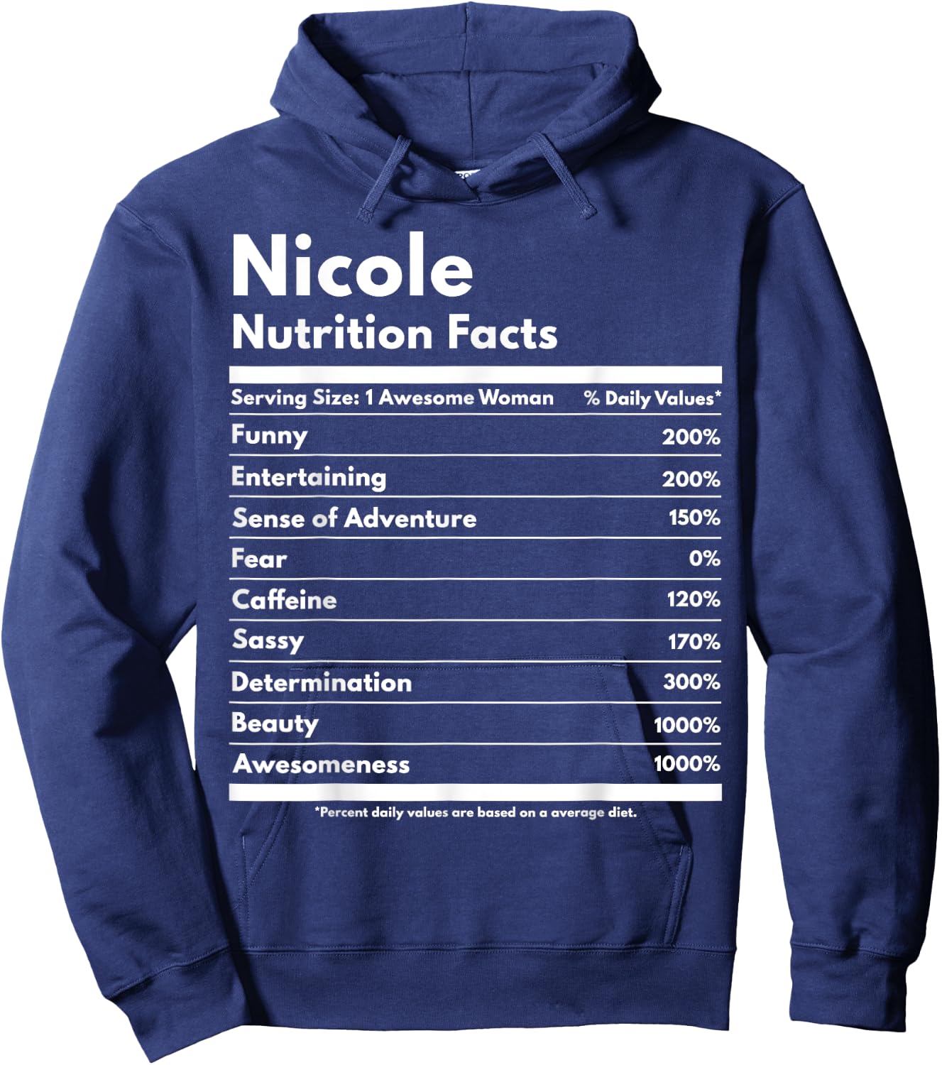 Nicole Nutrition Facts Gift Funny Personalized Name Nicole Hoodie - Hoodie | Navy