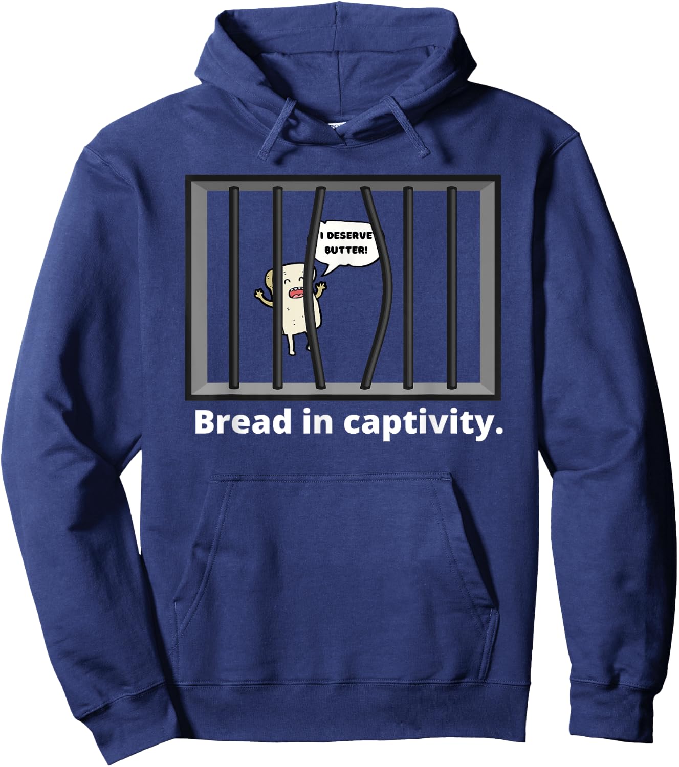 Bread In Captivity Funny Punny Food Pun Wordplay Cartoon Hoodie - Hoodie | Navy