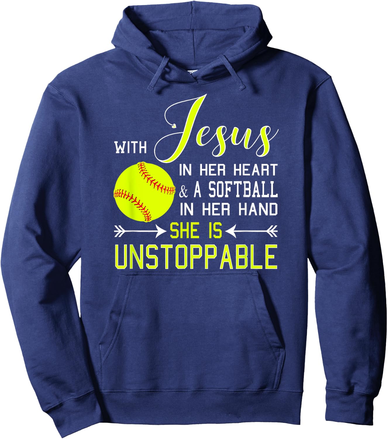 WITH JESUS IN HER HEART A Softball Hand She's Unstoppable Hoodie - Hoodie | Navy