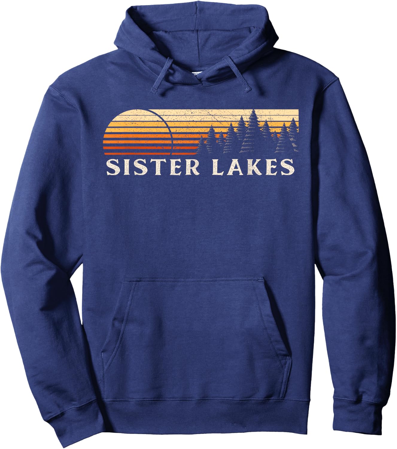 Sister Lakes, MI Vintage Evergreen Sunset Eighties Retro Hoodie - Hoodie | Navy