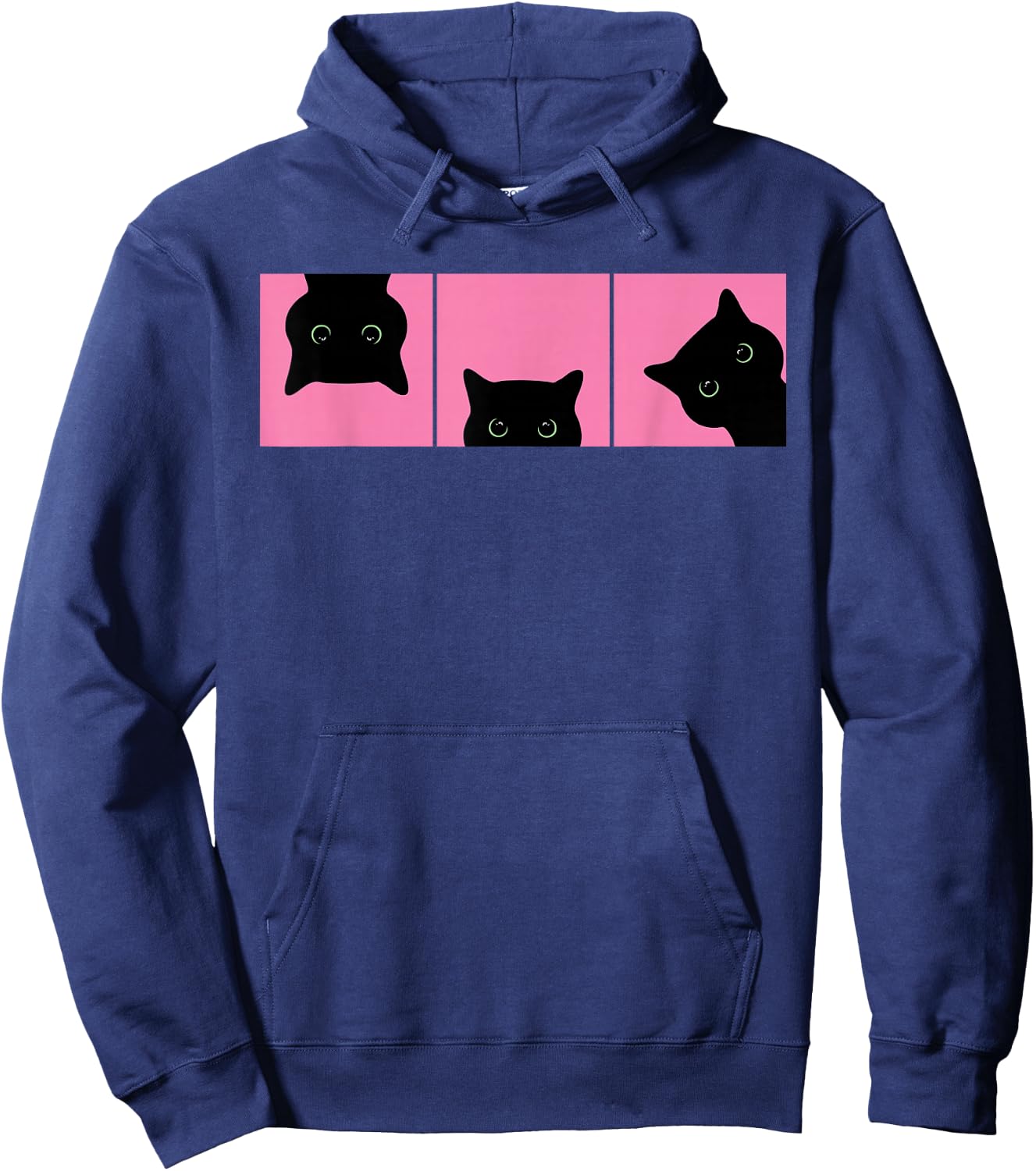 Pink Pop Art Black Cats Peeking Cute Funny Cat Lover Hoodie - Hoodie | Navy