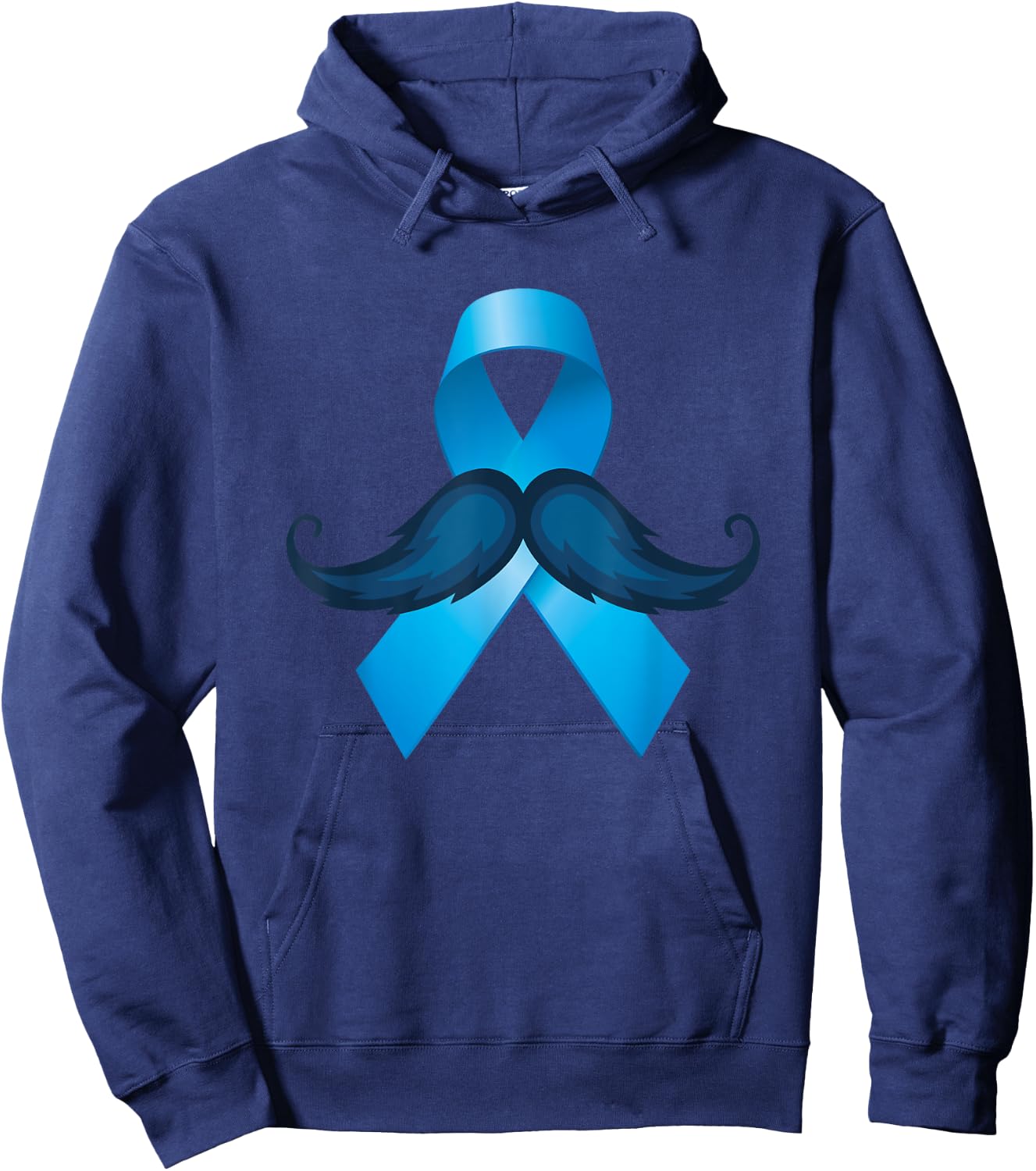 Light Blue Ribbon Mustache Prostate Cancer Awareness Hoodie - Hoodie | Navy