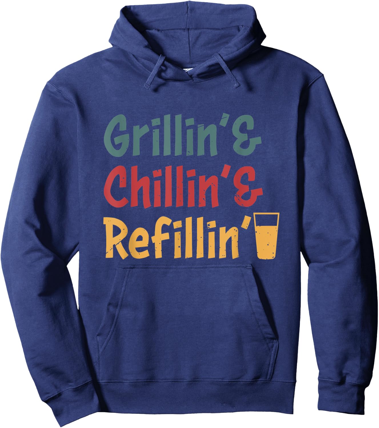 Funny Vintage Grill Dad - Grilling Chilling Refilling Hoodie - Hoodie | Navy