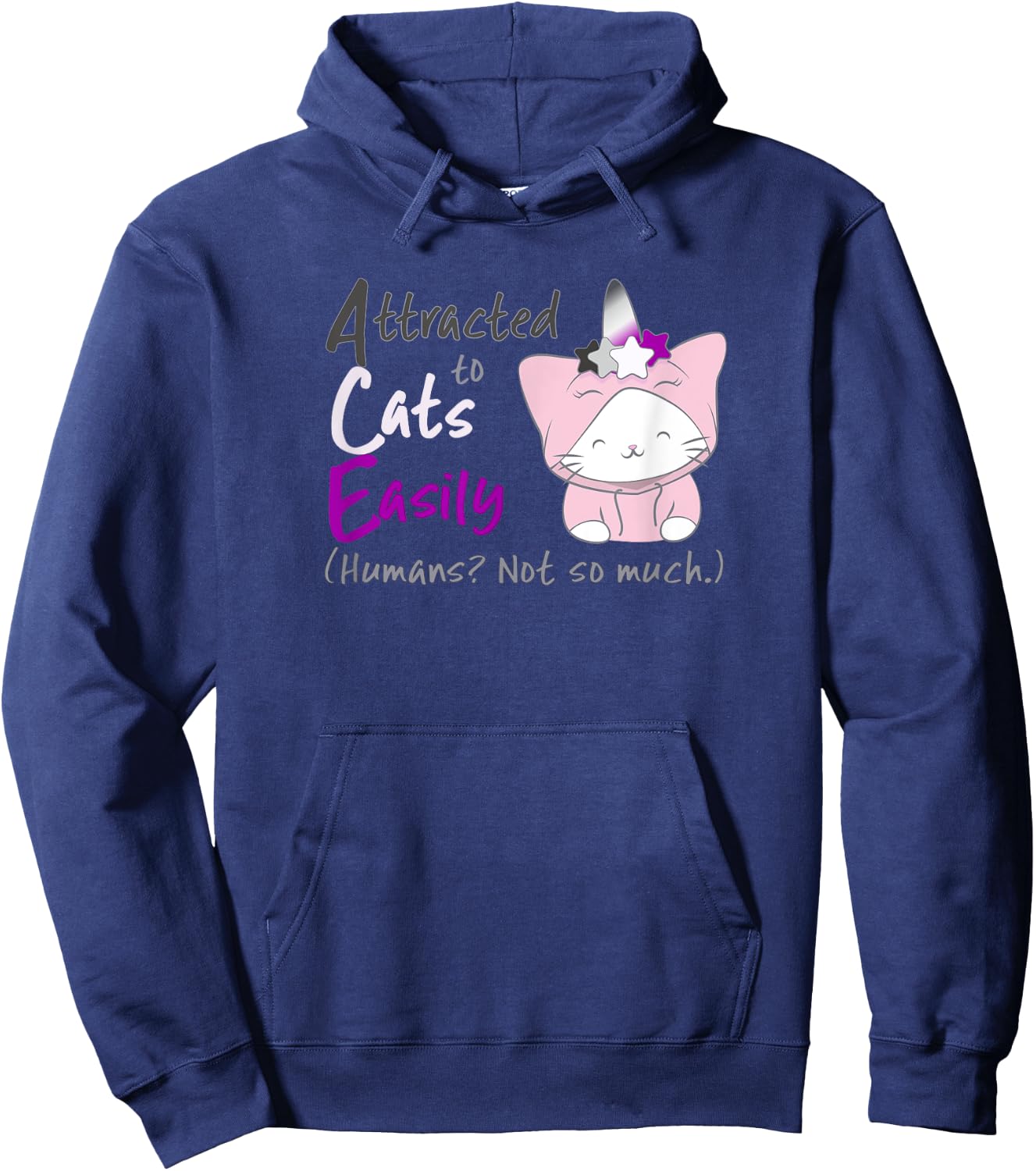 Ace Pride Unicorn Cat Kawaii Anime T Shirt for Asexual Women Hoodie - Hoodie | Navy