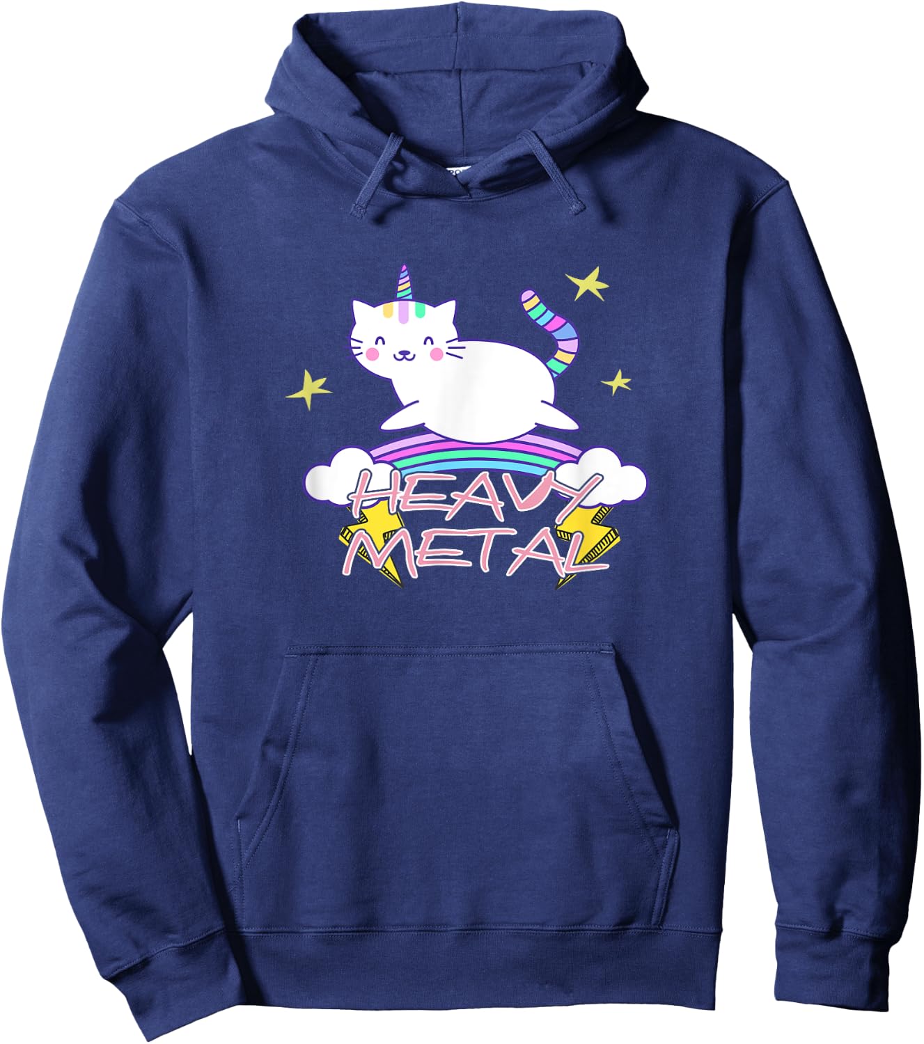 Heavy Metal Kawaii Unicorn Cat and Rainbow Hoodie - Hoodie | Navy