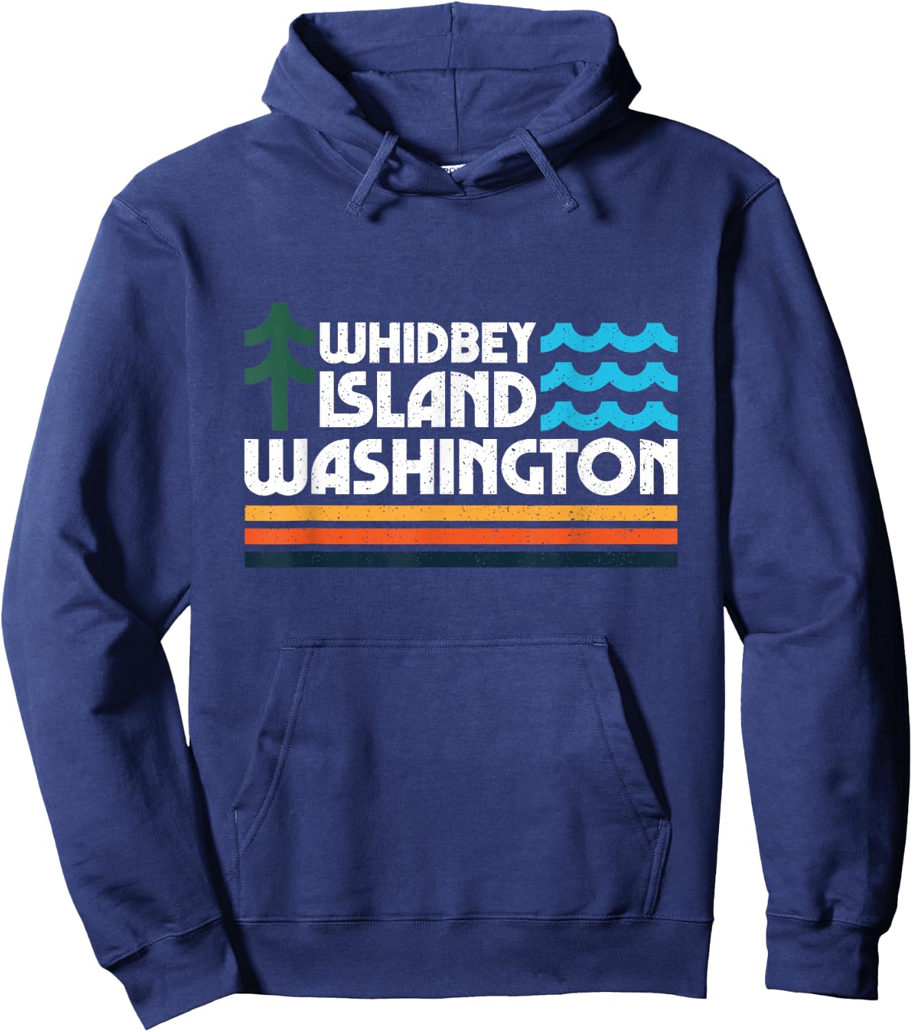 Whidbey Island Washington Retro 70s 80s Minimal Icons Hoodie - Hoodie | Navy