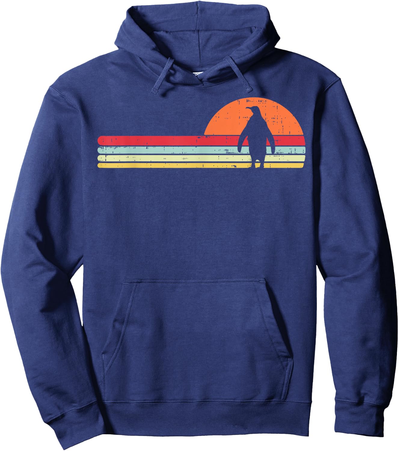 Penguin Silhouette Sunset Chest Vintage Art Men Women Kids Hoodie - Hoodie | Navy