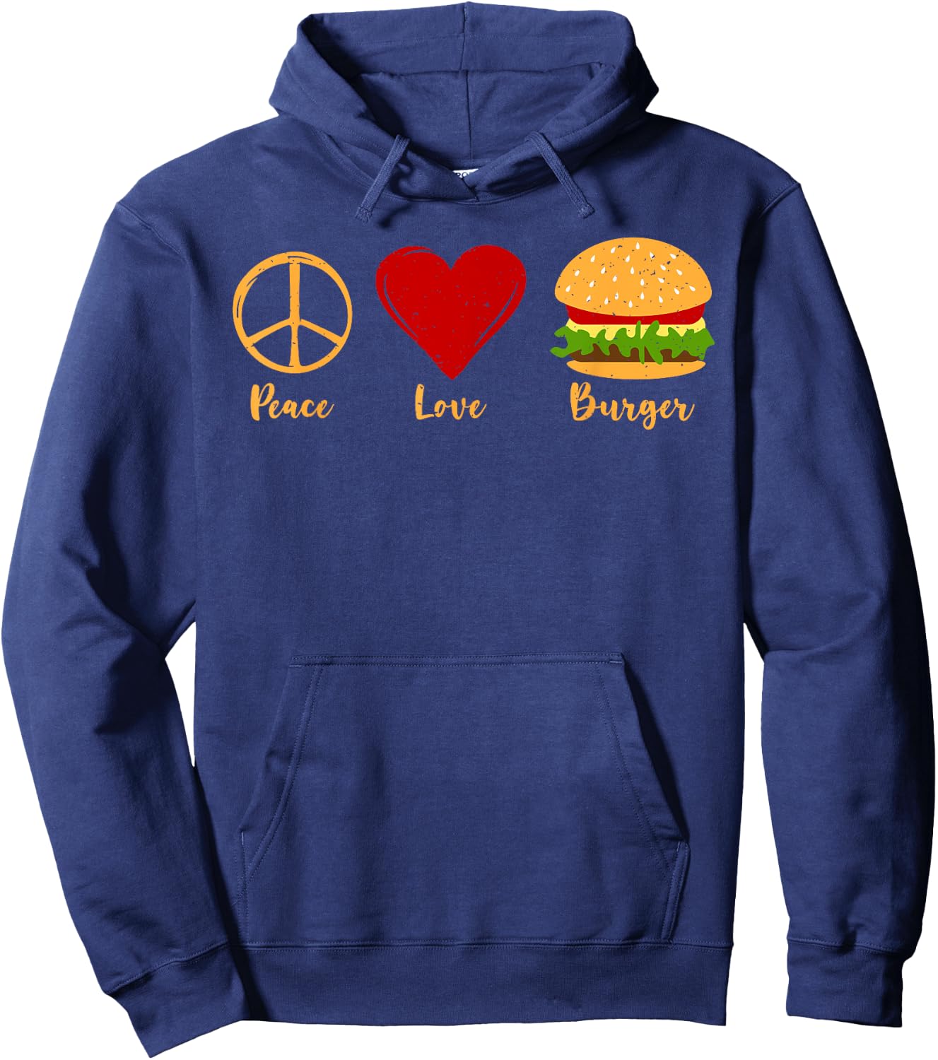 Hamburger Cheeseburger Peace Love Burger Fast Food Hoodie - Hoodie | Navy