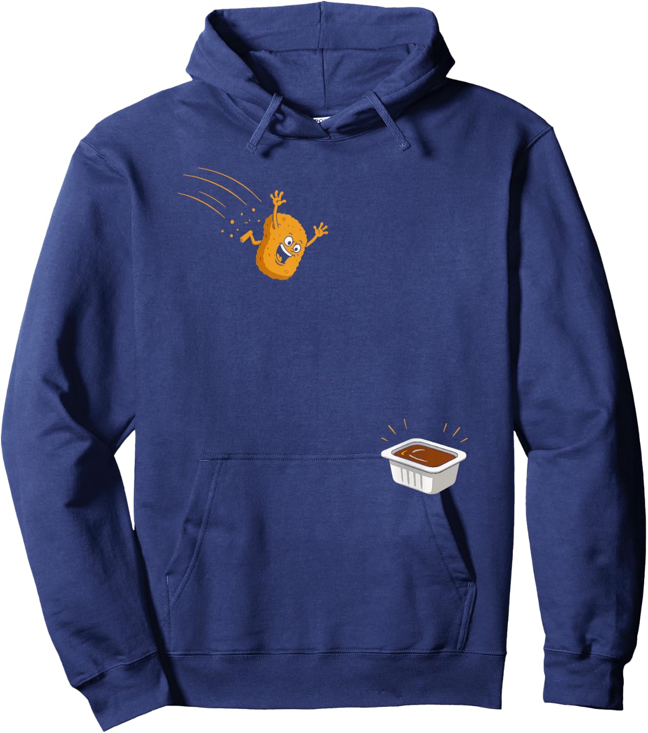 Sauce Dive Funny Flying Chicken Nugget Cartoon Humor Hoodie - Hoodie | Navy