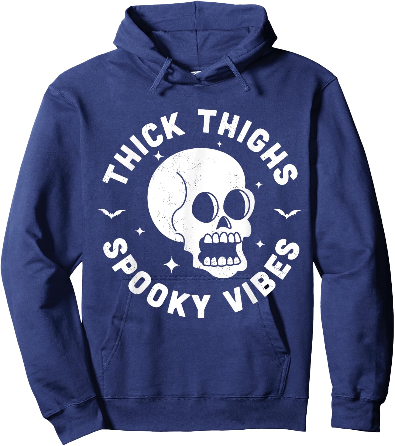 Thick Thighs Spooky Vibes Funny Halloween Skull Workout Gym Hoodie - Hoodie | Navy