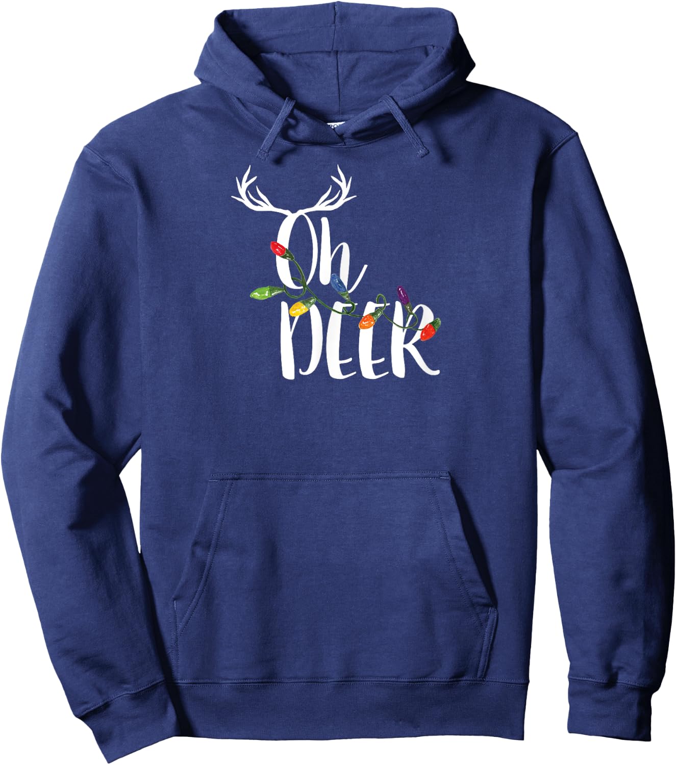 Oh Deer T Shirt Cute Christmas Lights Antlers Holiday Hoodie - Hoodie | Navy
