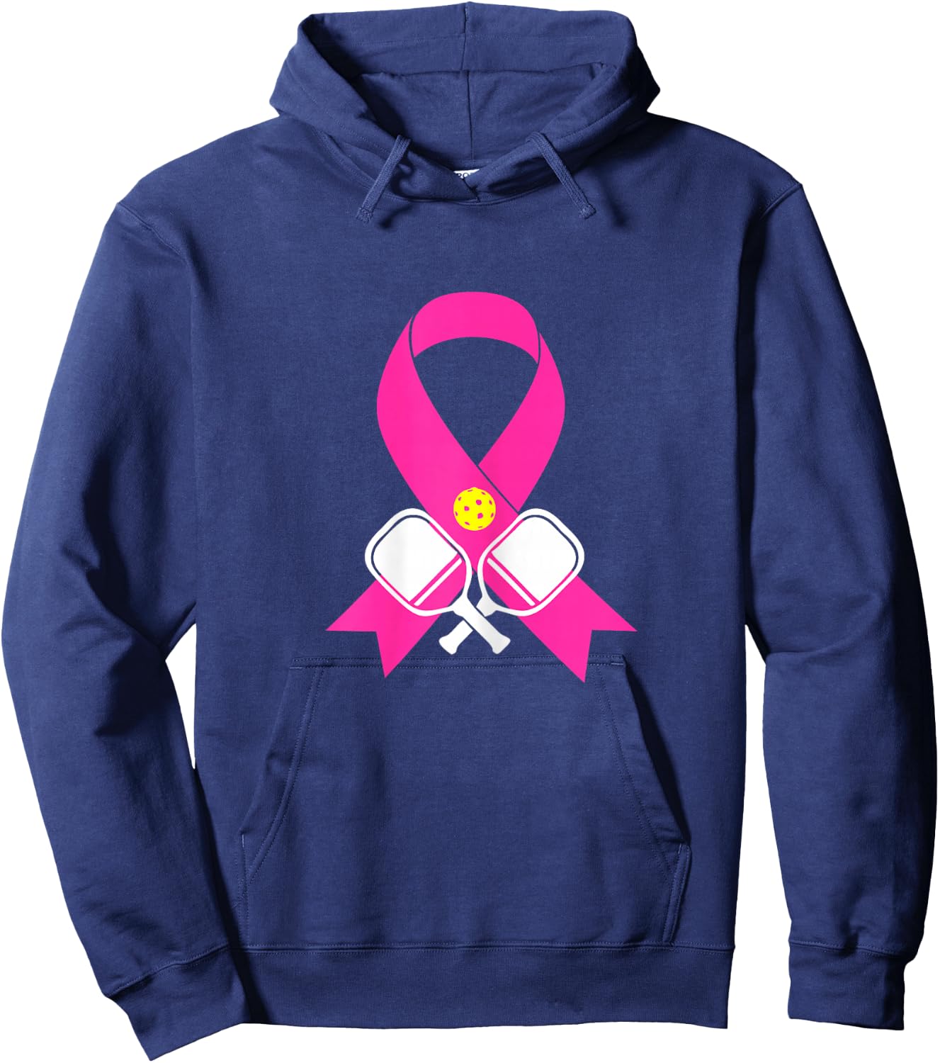 Pickleball Breast Cancer Awareness Pink Ribbon Hoodie - Hoodie | Navy