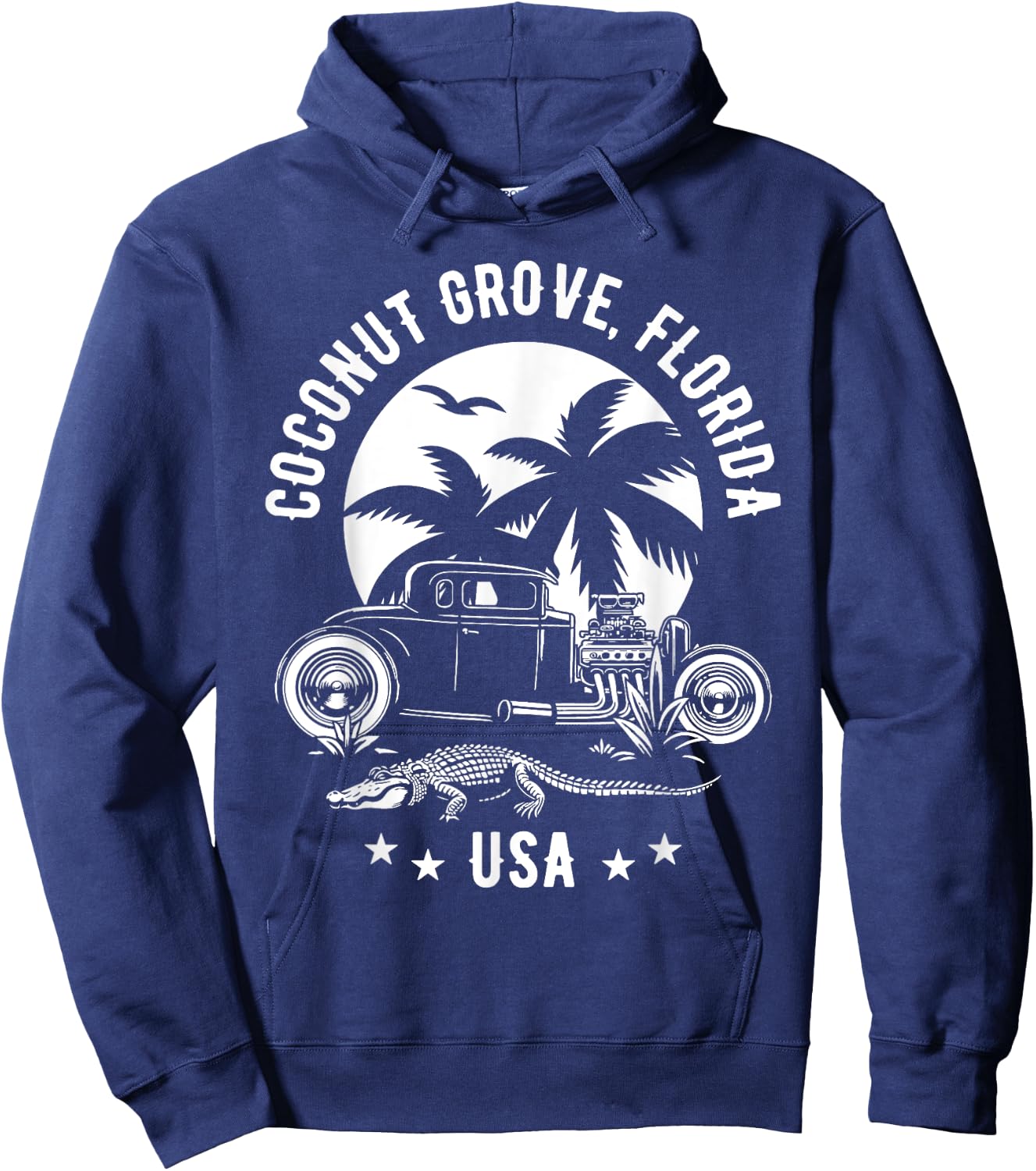 Coconut Grove Florida Sunset Hotrod Retro Design Hoodie - Hoodie | Navy