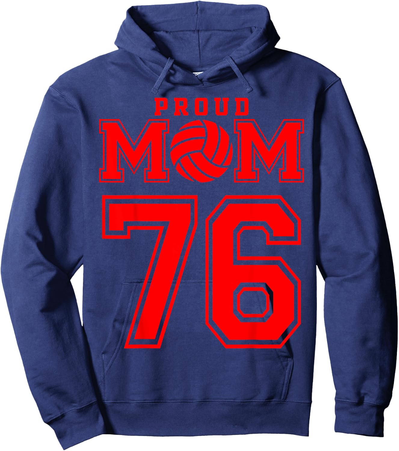 Proud Volleyball Mom Number 76 R Hoodie - Hoodie | Navy