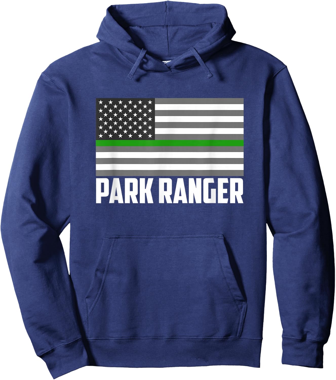 Park Ranger Green Line American Flag Wildlife Game Warden Hoodie - Hoodie | Navy