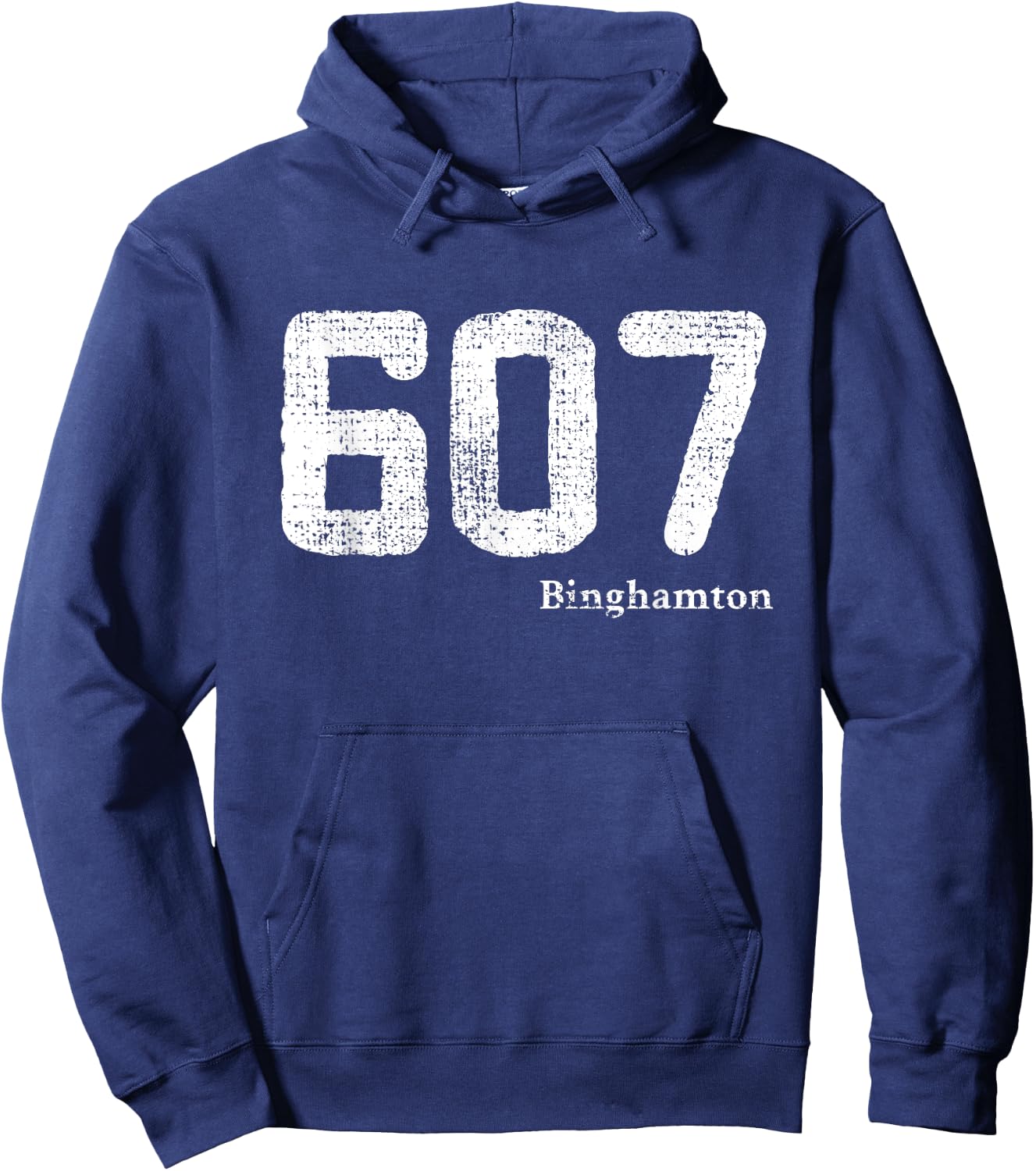 Distressed 607 Area Code Binghamton, New York Hoodie - Hoodie | Navy